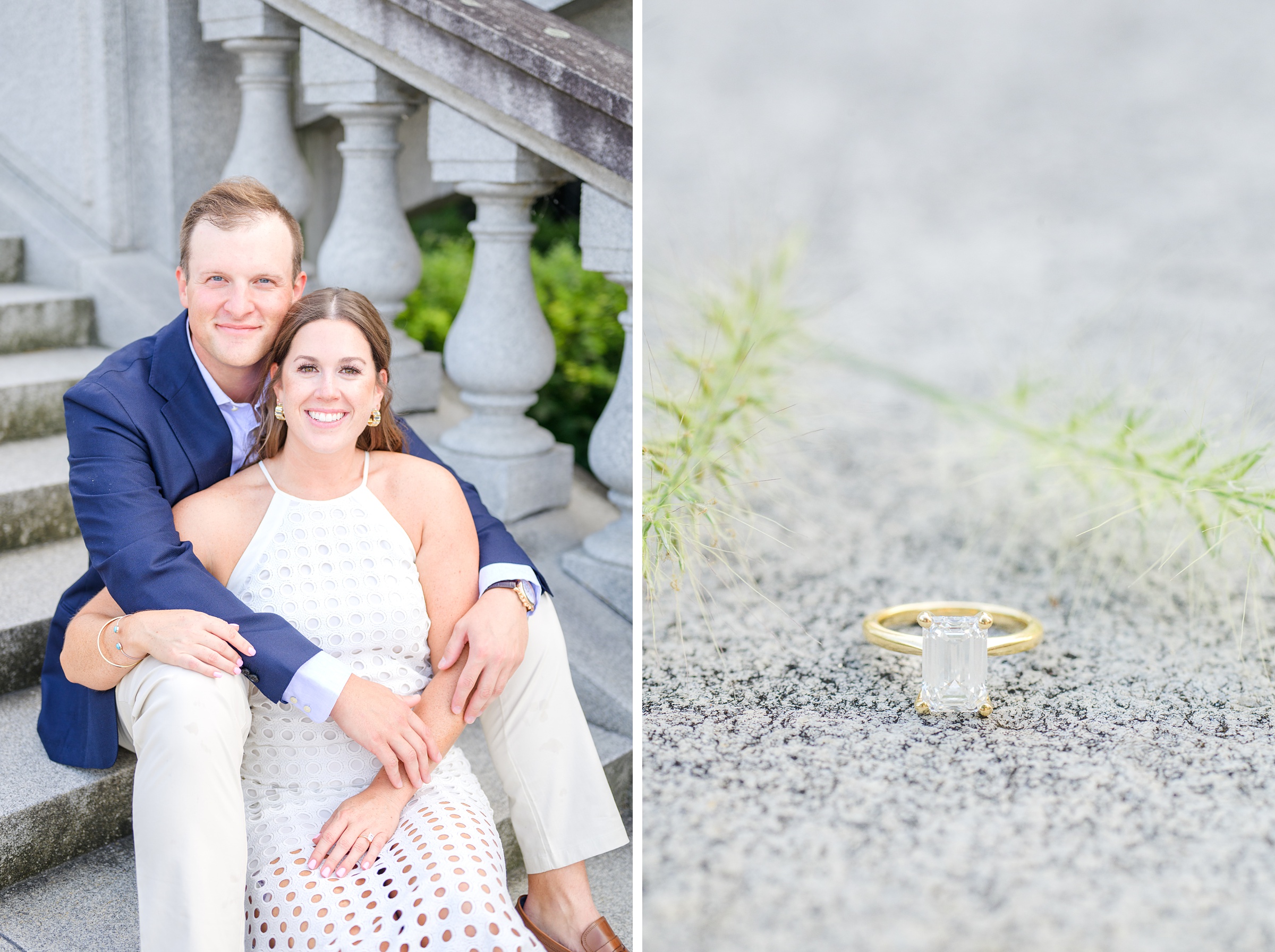 Engaged couple at the Pennsylvania State Capitol for their summer engagement session photographed by Baltimore Wedding Photographer Cait Kramer Photography.