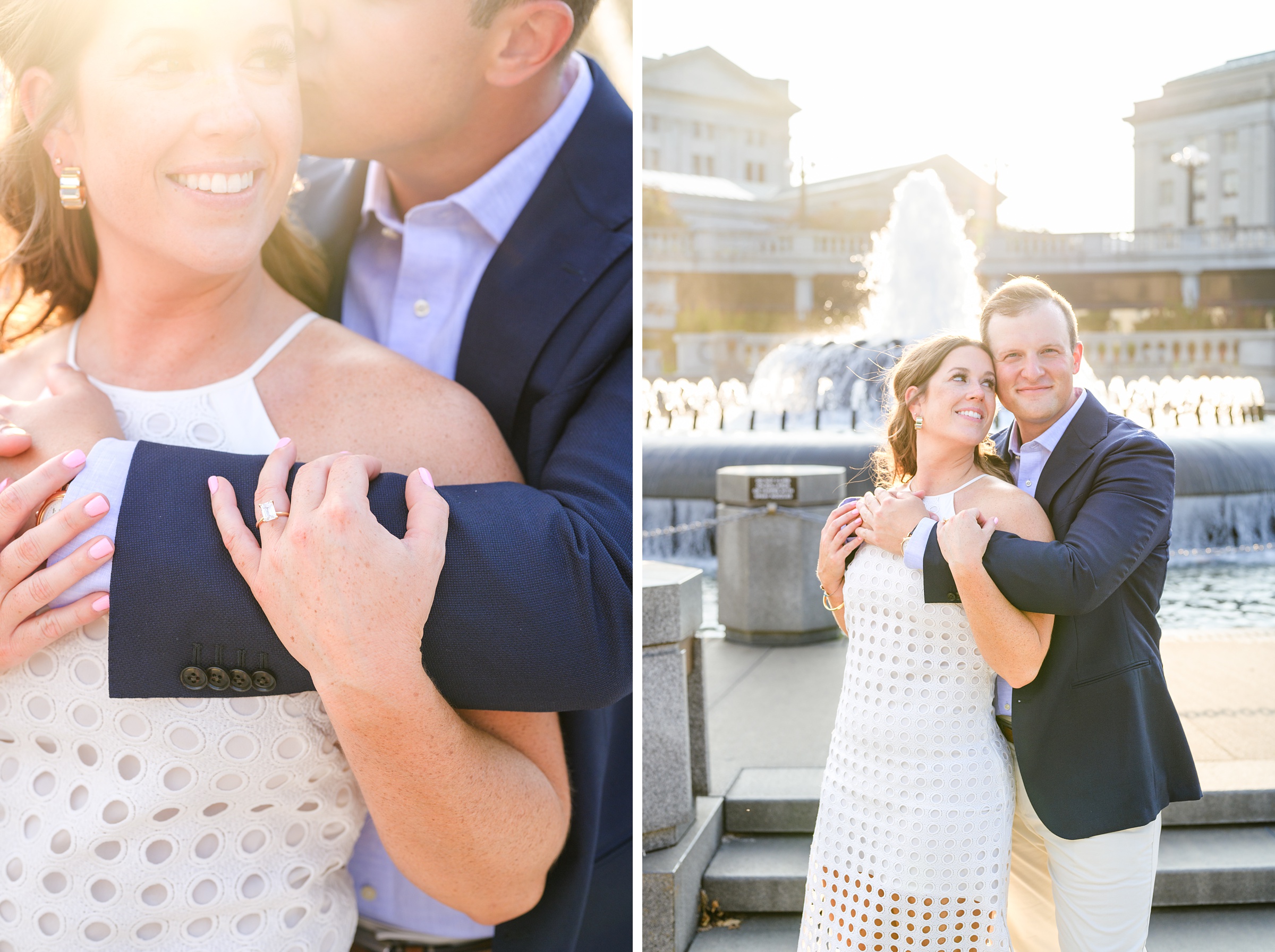 Engaged couple at the Pennsylvania State Capitol for their summer engagement session photographed by Baltimore Wedding Photographer Cait Kramer Photography.