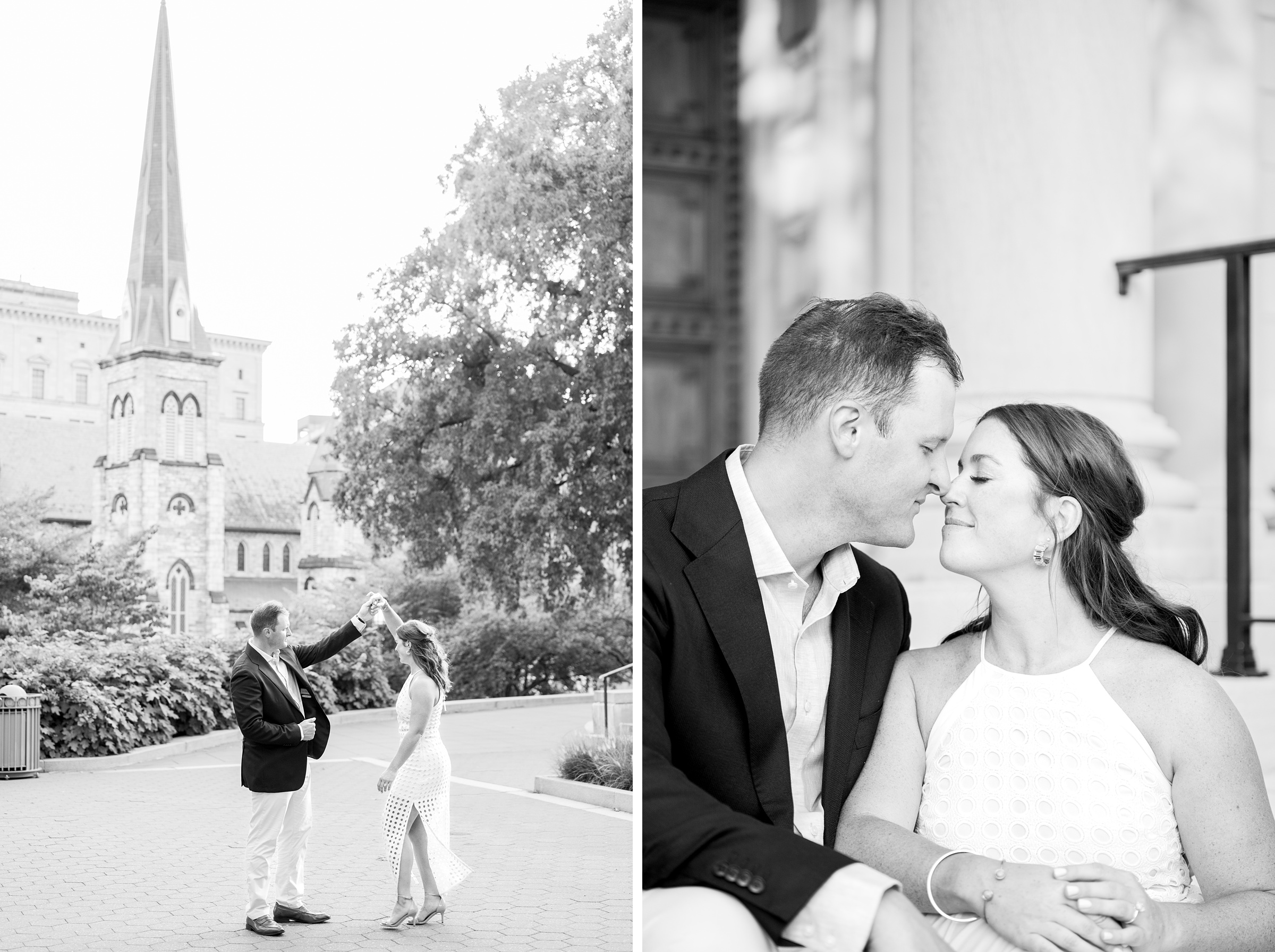 Engaged couple at the Pennsylvania State Capitol for their summer engagement session photographed by Baltimore Wedding Photographer Cait Kramer Photography.