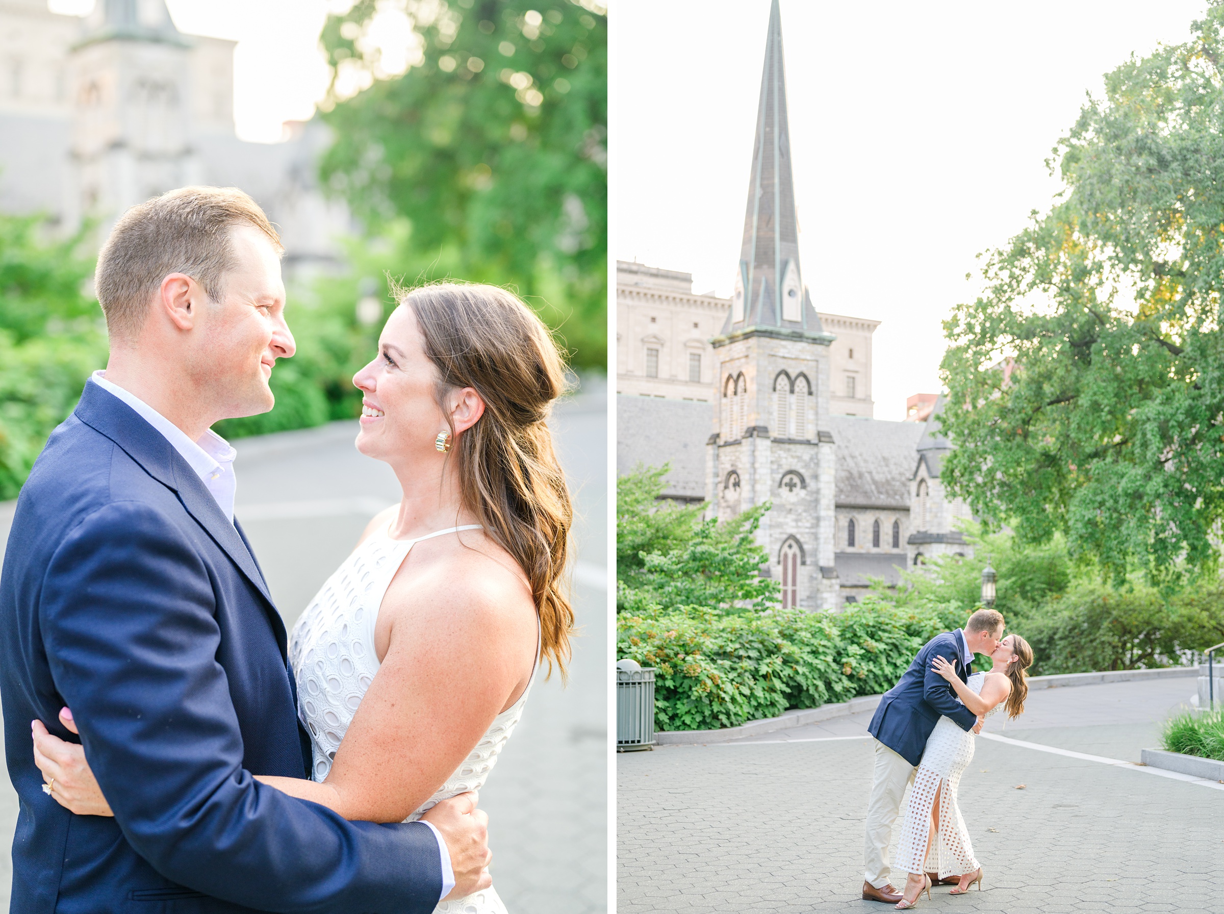 Engaged couple at the Pennsylvania State Capitol for their summer engagement session photographed by Baltimore Wedding Photographer Cait Kramer Photography.