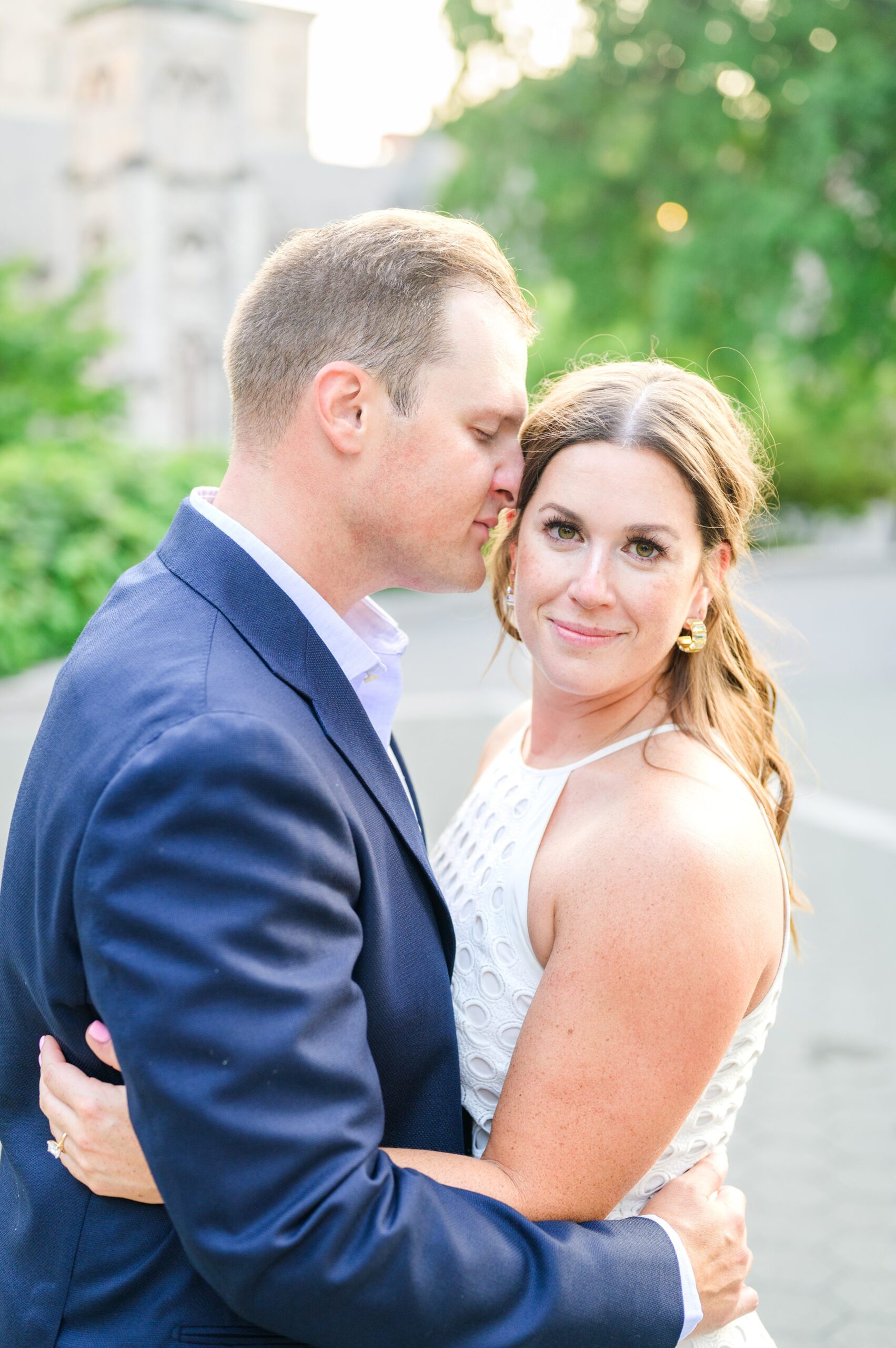 Engaged couple at the Pennsylvania State Capitol for their summer engagement session photographed by Baltimore Wedding Photographer Cait Kramer Photography.