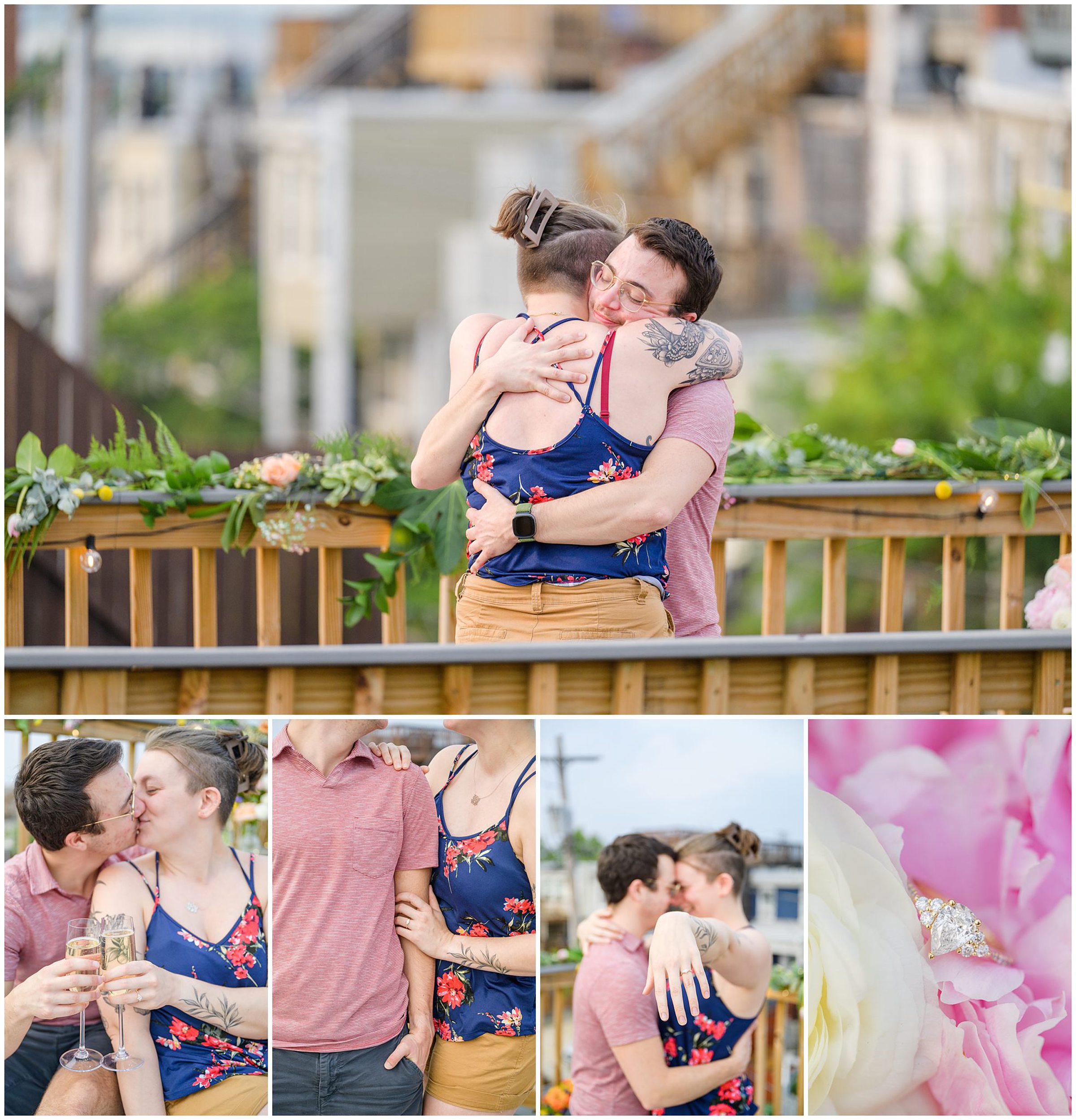 Sarah and Brenton's surprise proposal at their apartment rooftop in Baltimore, Maryland photographed by Baltimore Wedding Photographer Cait Kramer.