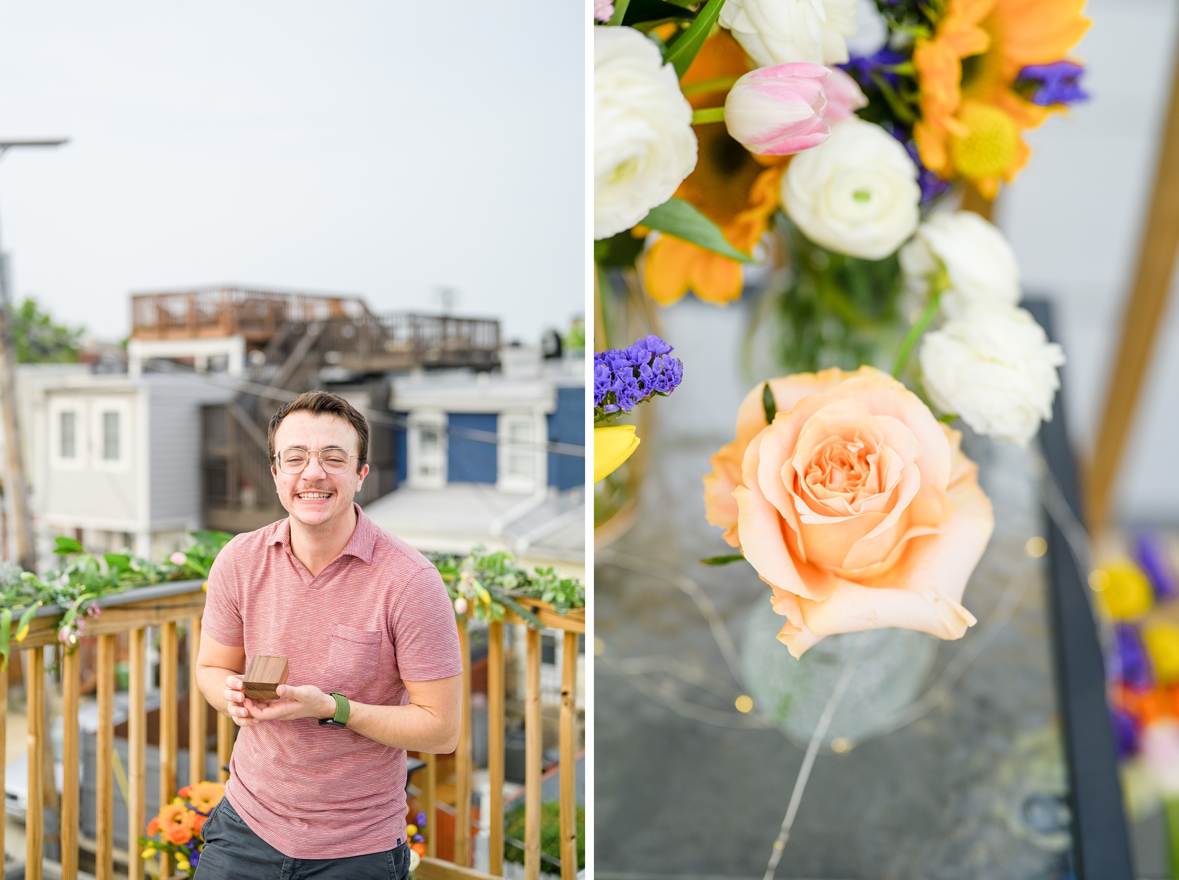 Sarah and Brenton's surprise proposal at their apartment rooftop in Baltimore, Maryland photographed by Baltimore Wedding Photographer Cait Kramer.