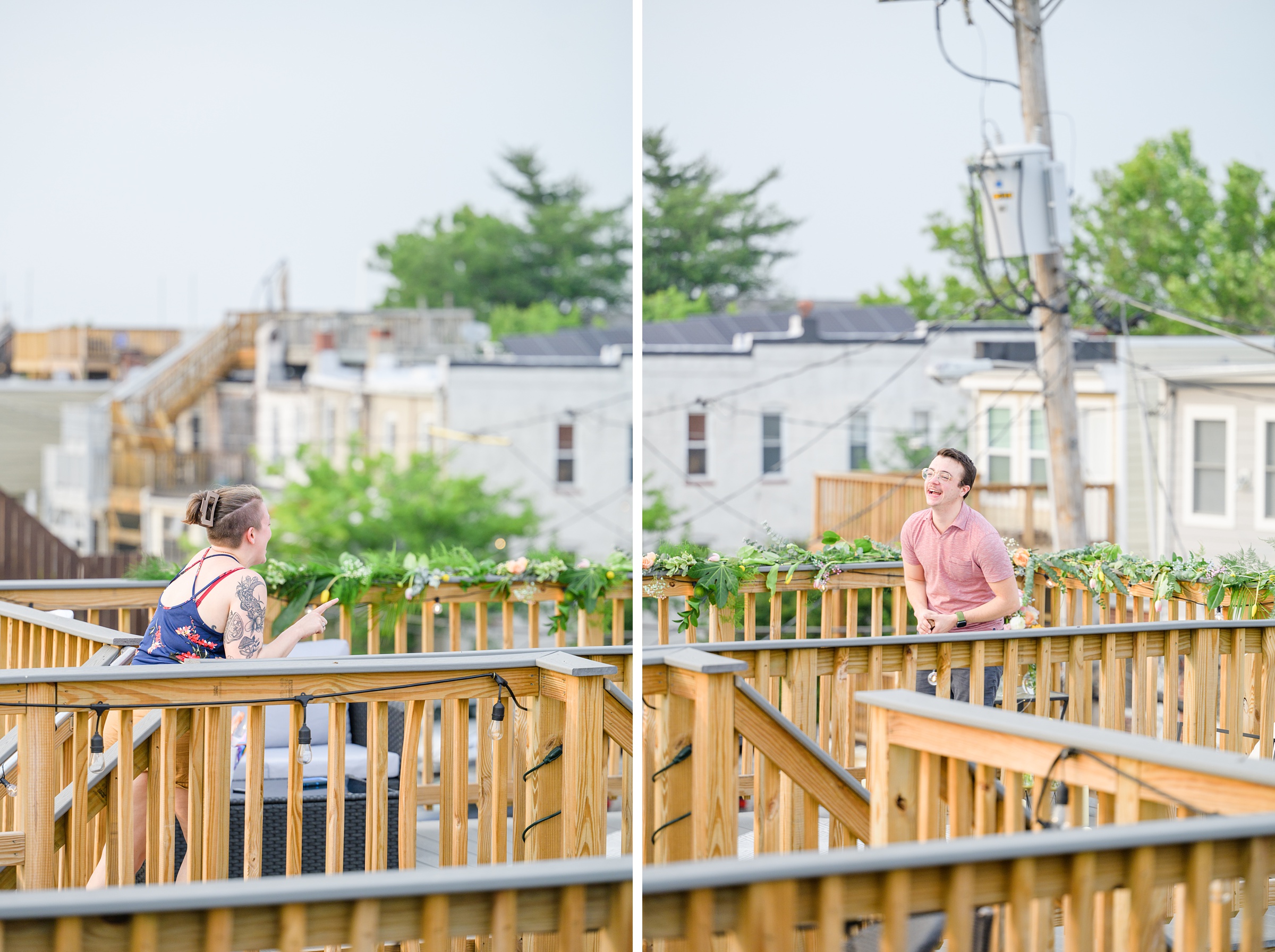 Sarah and Brenton's surprise proposal at their apartment rooftop in Baltimore, Maryland photographed by Baltimore Wedding Photographer Cait Kramer.