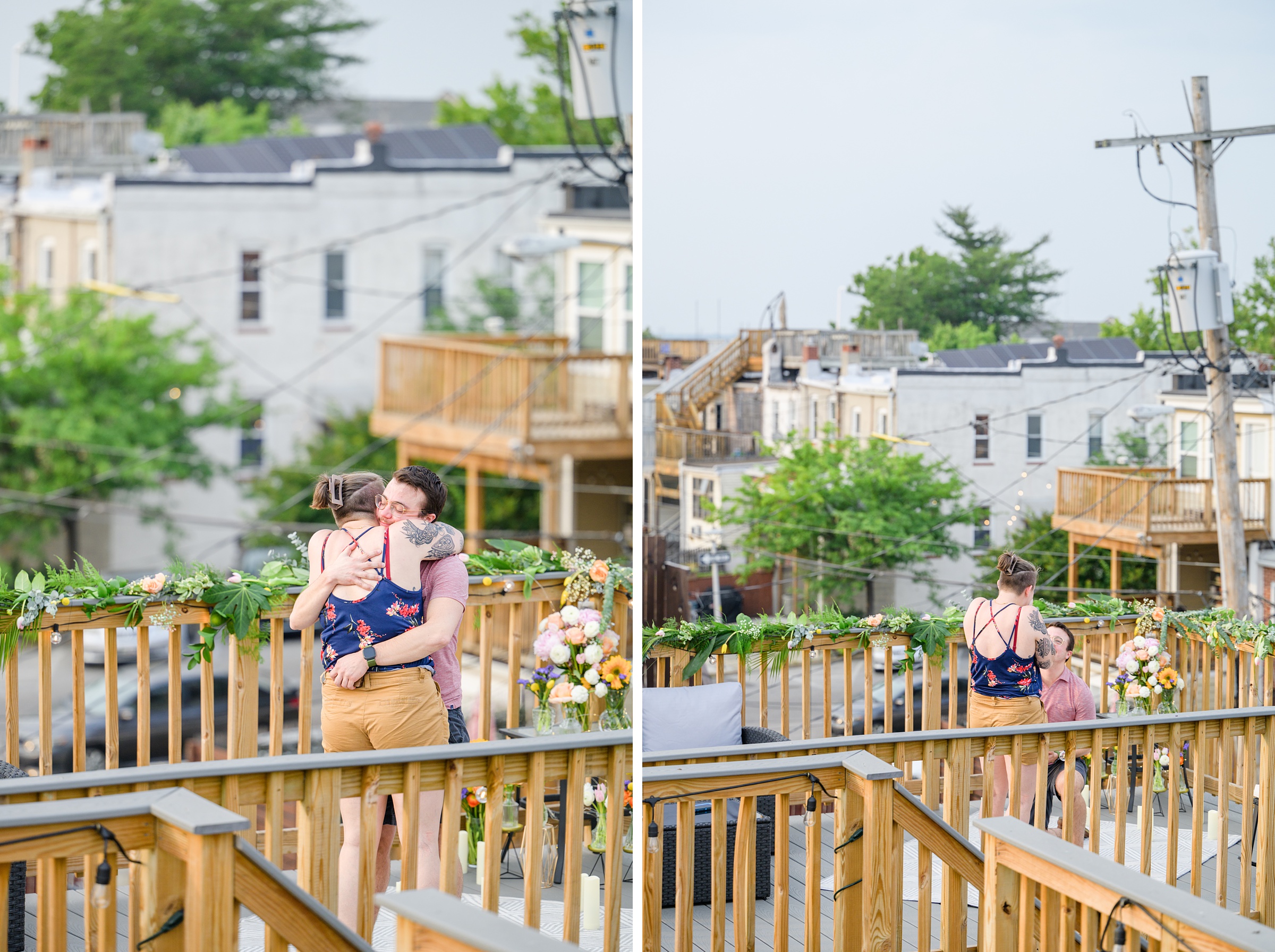 Sarah and Brenton's surprise proposal at their apartment rooftop in Baltimore, Maryland photographed by Baltimore Wedding Photographer Cait Kramer.