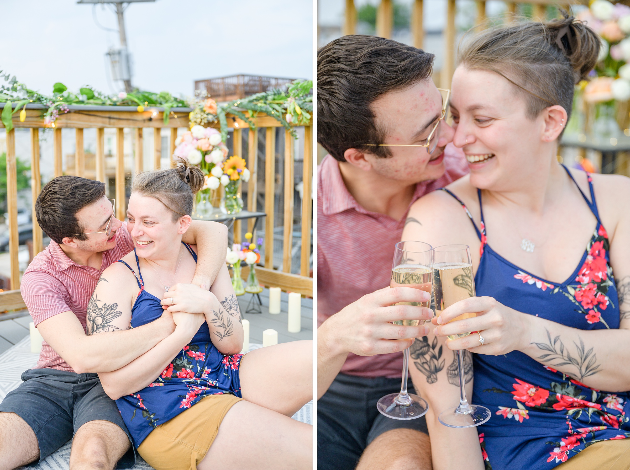 Sarah and Brenton's surprise proposal at their apartment rooftop in Baltimore, Maryland photographed by Baltimore Wedding Photographer Cait Kramer.