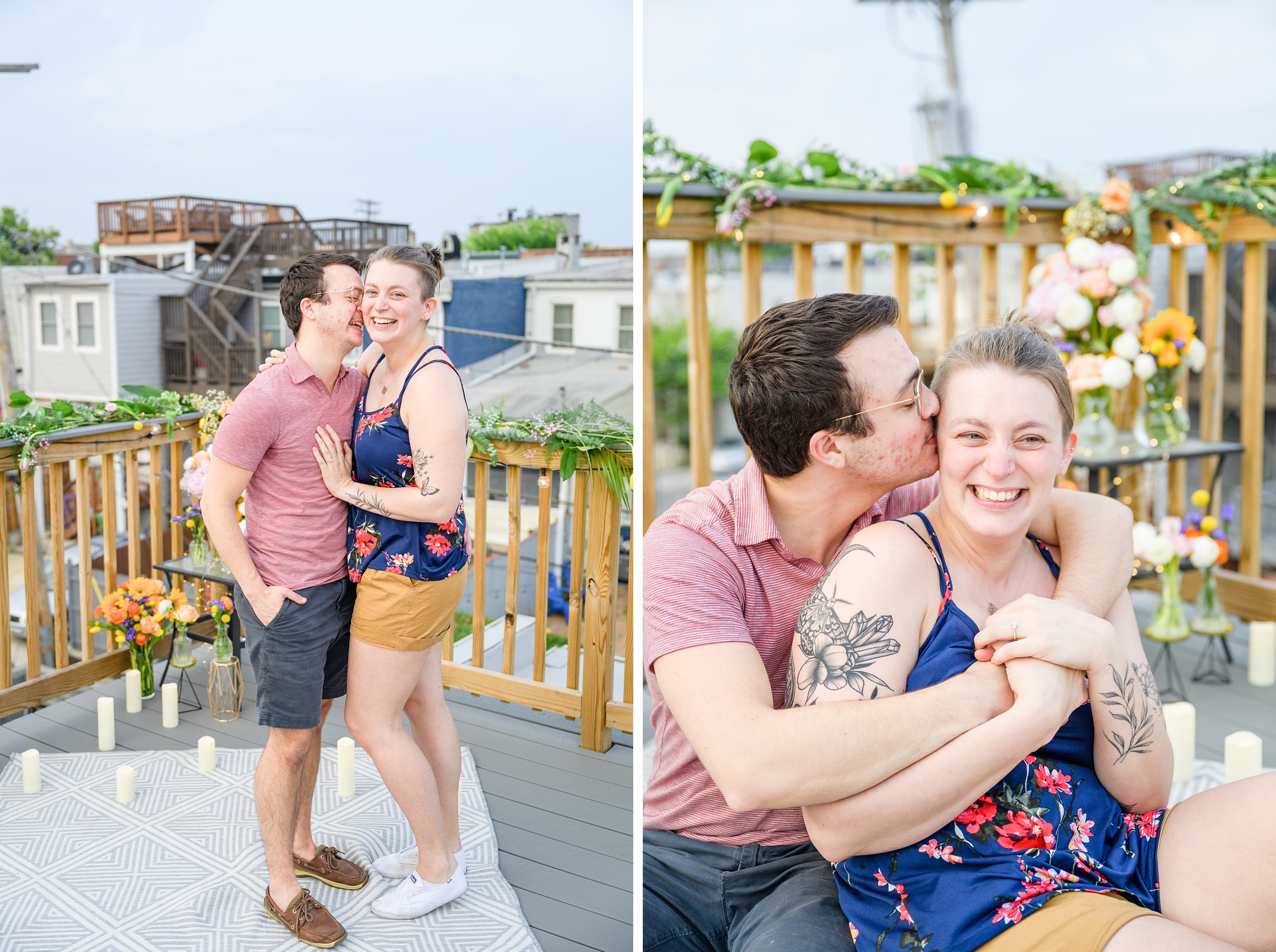 Sarah and Brenton's surprise proposal at their apartment rooftop in Baltimore, Maryland photographed by Baltimore Wedding Photographer Cait Kramer.