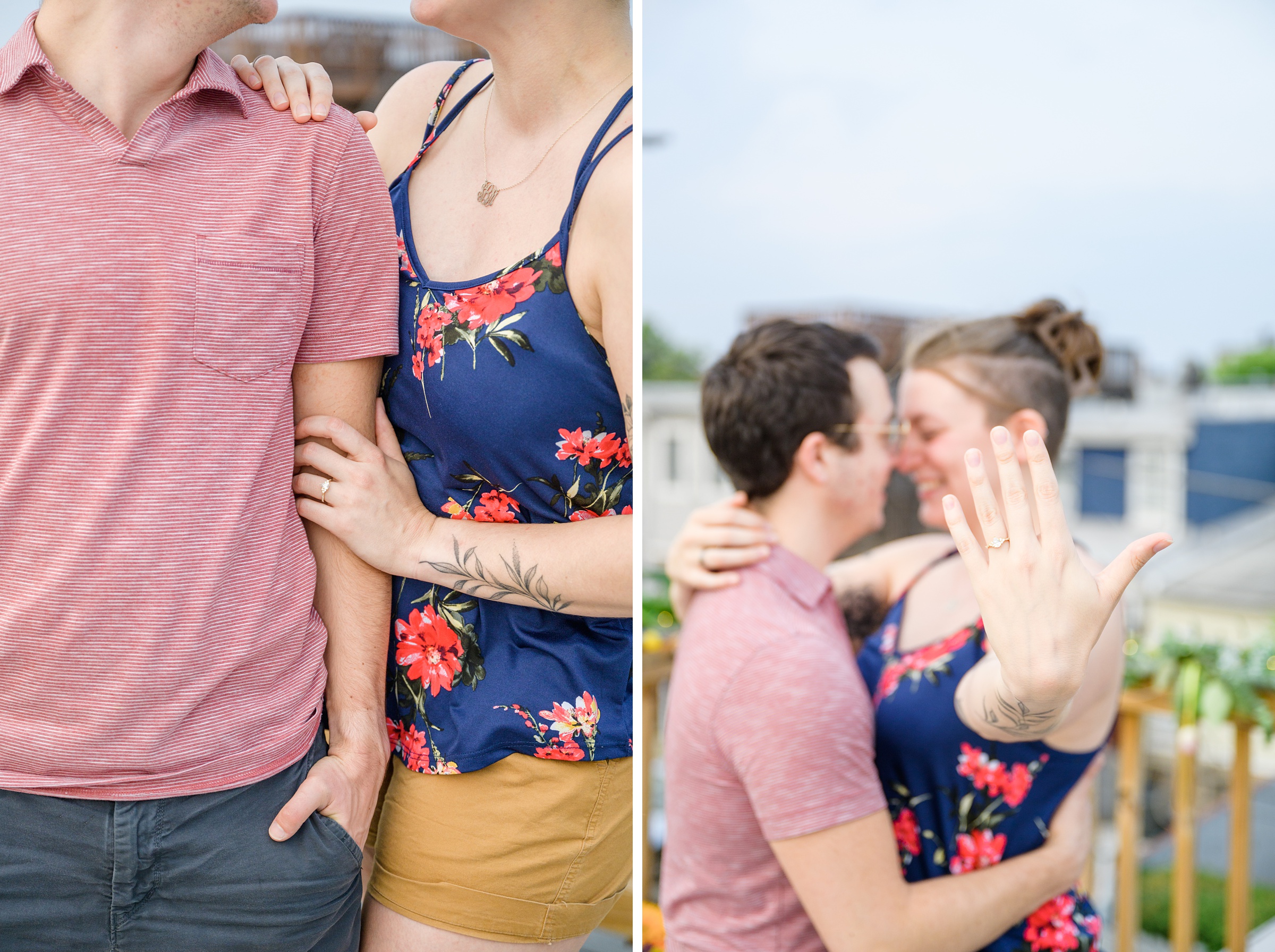 Sarah and Brenton's surprise proposal at their apartment rooftop in Baltimore, Maryland photographed by Baltimore Wedding Photographer Cait Kramer.