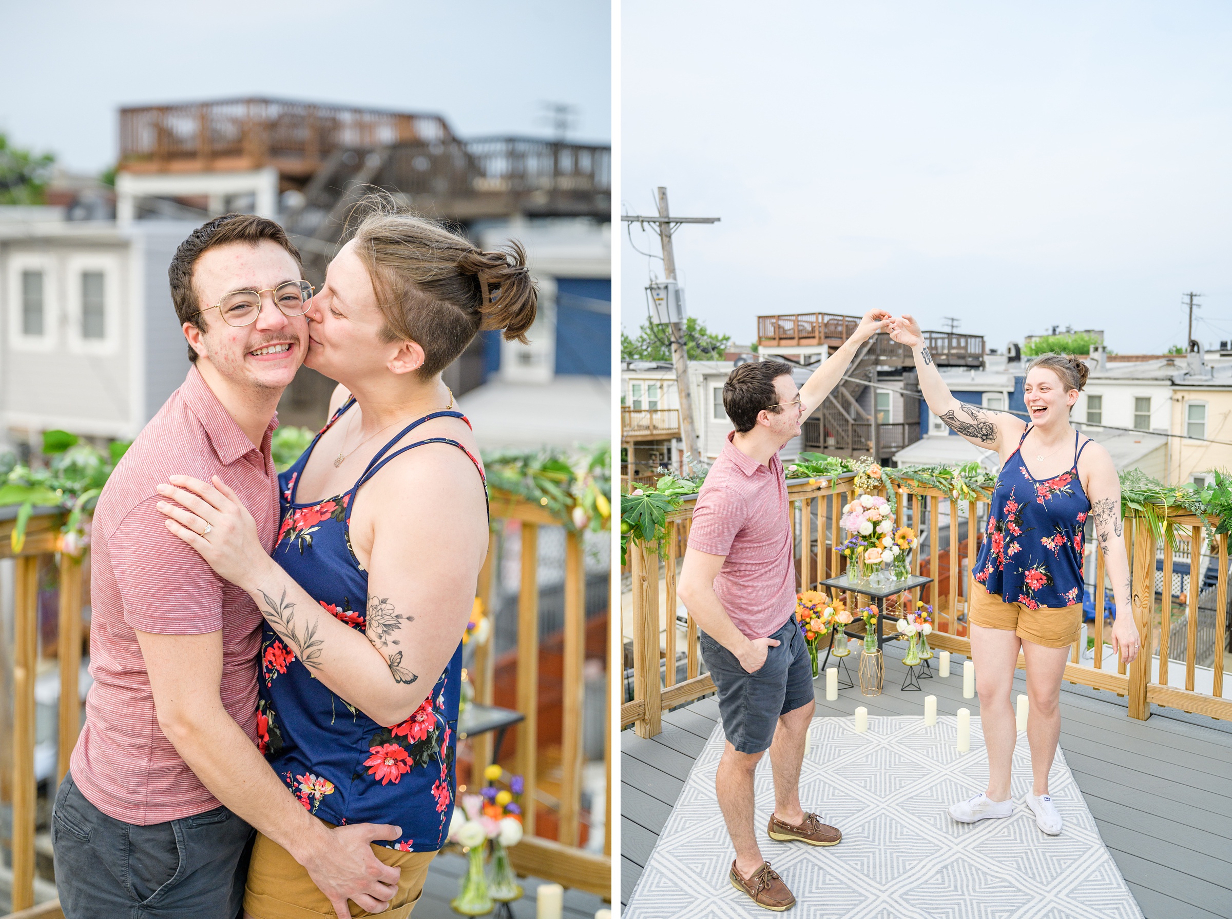 Sarah and Brenton's surprise proposal at their apartment rooftop in Baltimore, Maryland photographed by Baltimore Wedding Photographer Cait Kramer.