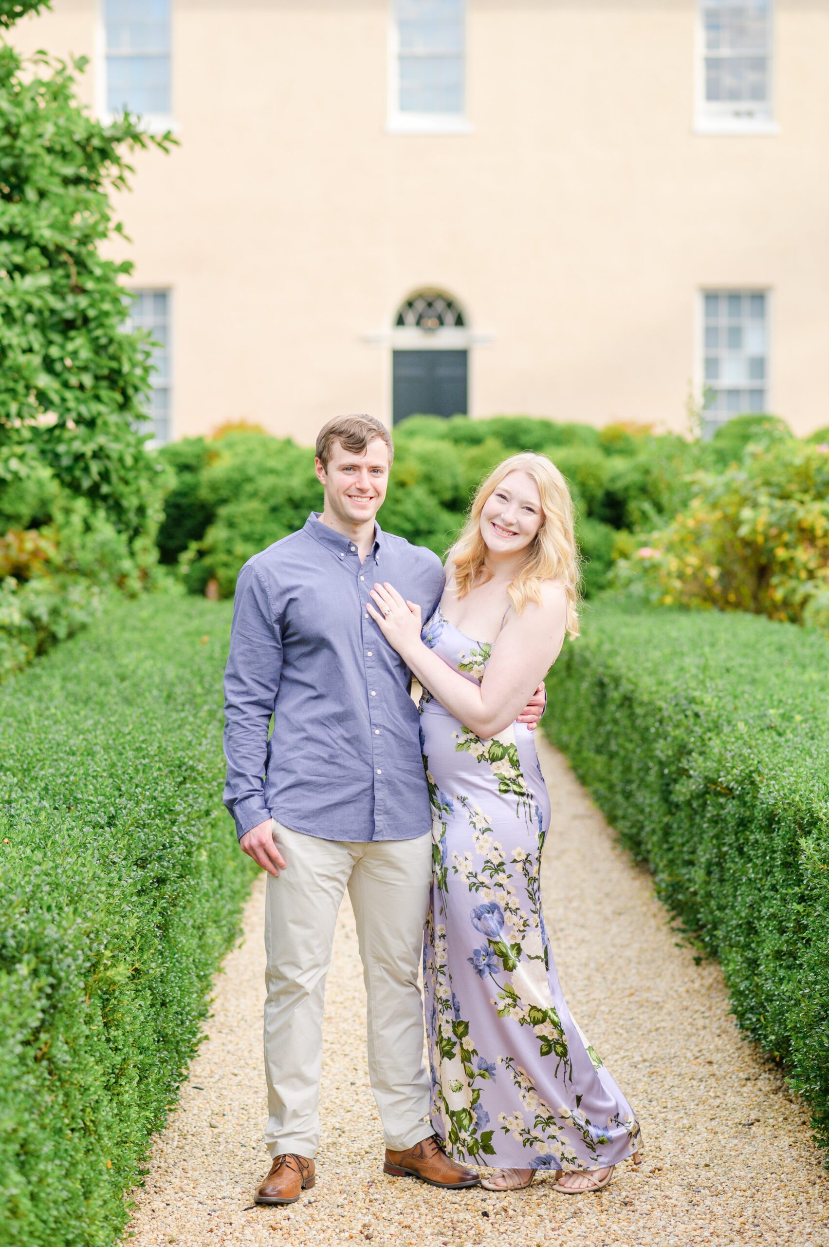 Engaged couple at the historic Tudor Place for their summer engagement session in the Georgetown neighborhood of Washington DC. Photographed by Baltimore Wedding Photographer Cait Kramer Photography.