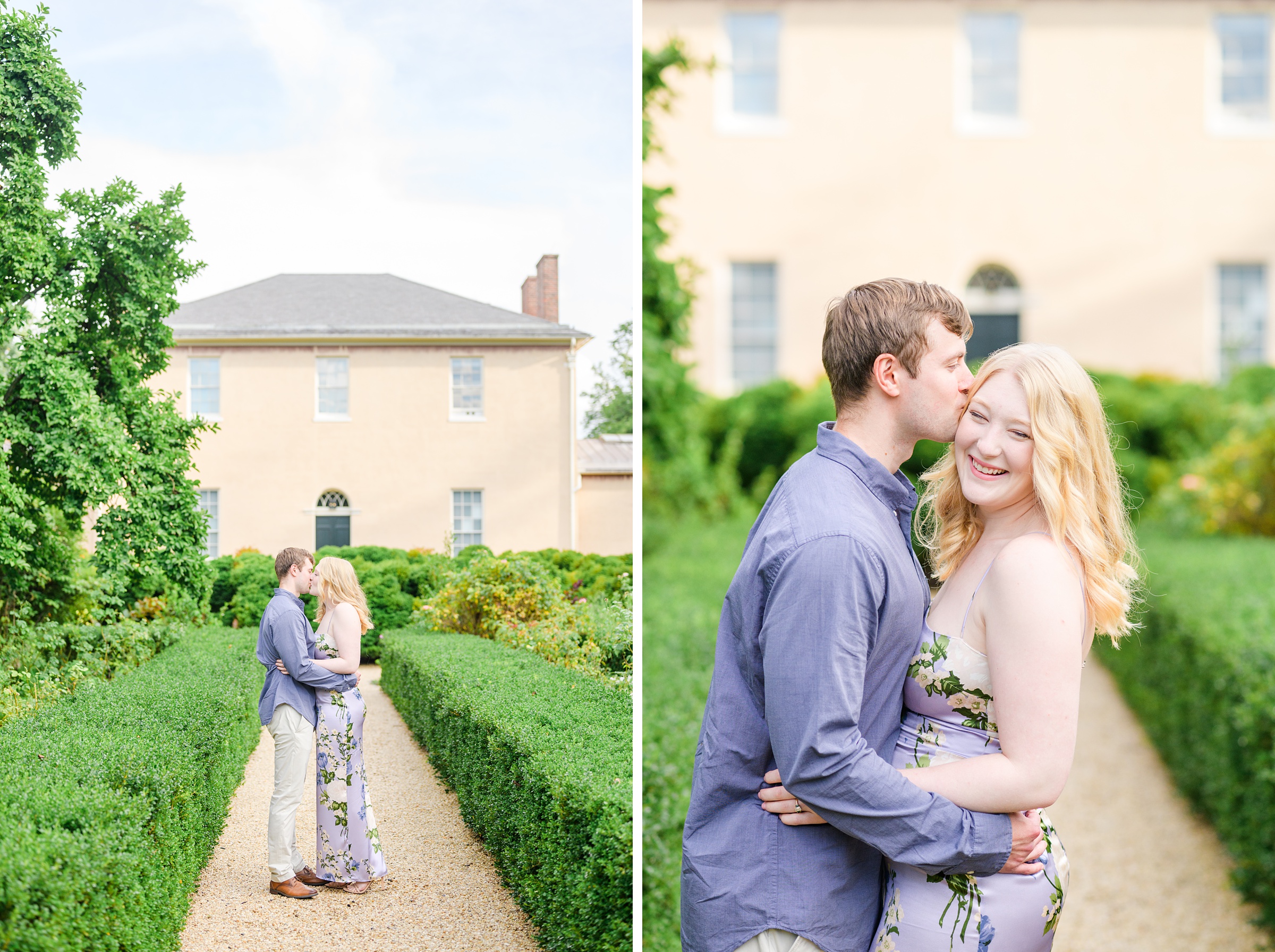 Engaged couple at the historic Tudor Place for their summer engagement session in the Georgetown neighborhood of Washington DC. Photographed by Baltimore Wedding Photographer Cait Kramer Photography.