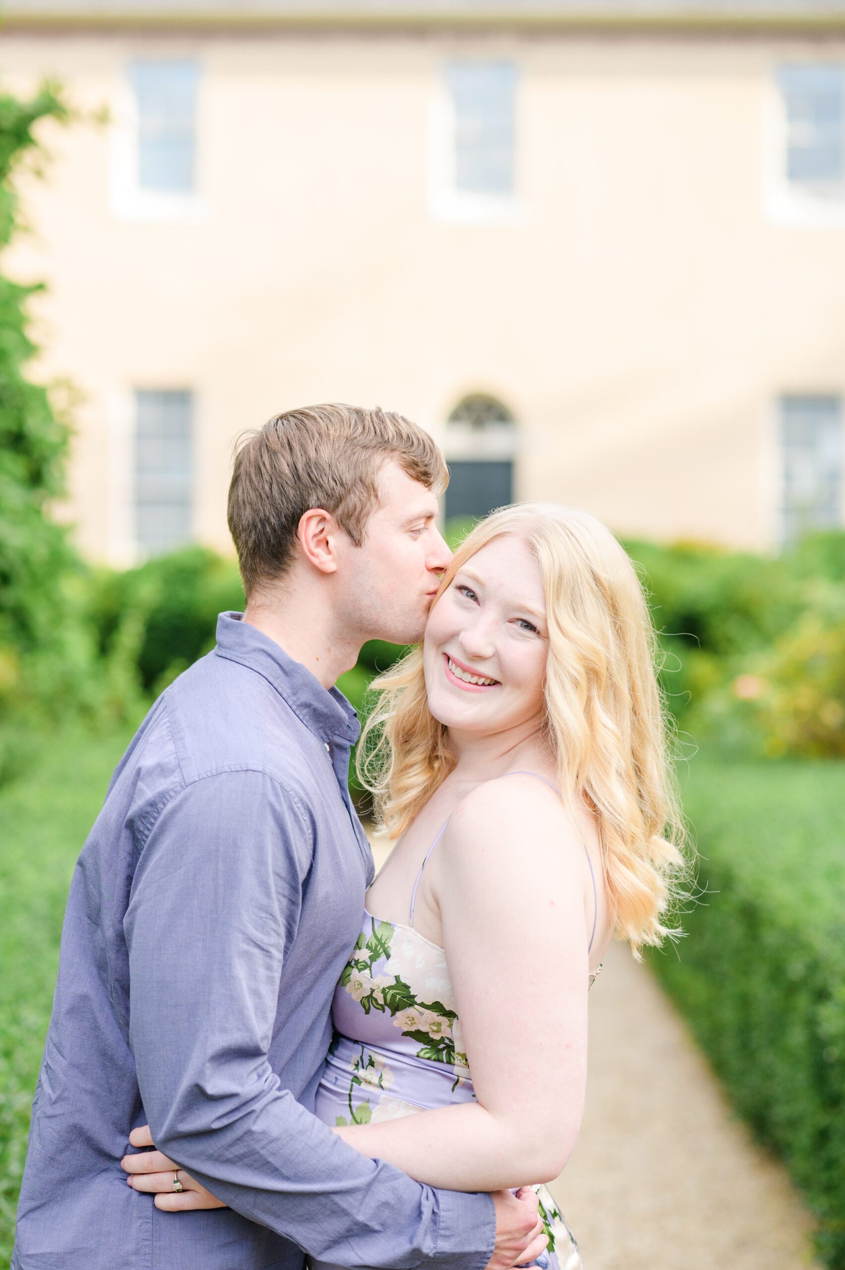 Engaged couple at the historic Tudor Place for their summer engagement session in the Georgetown neighborhood of Washington DC. Photographed by Baltimore Wedding Photographer Cait Kramer Photography.