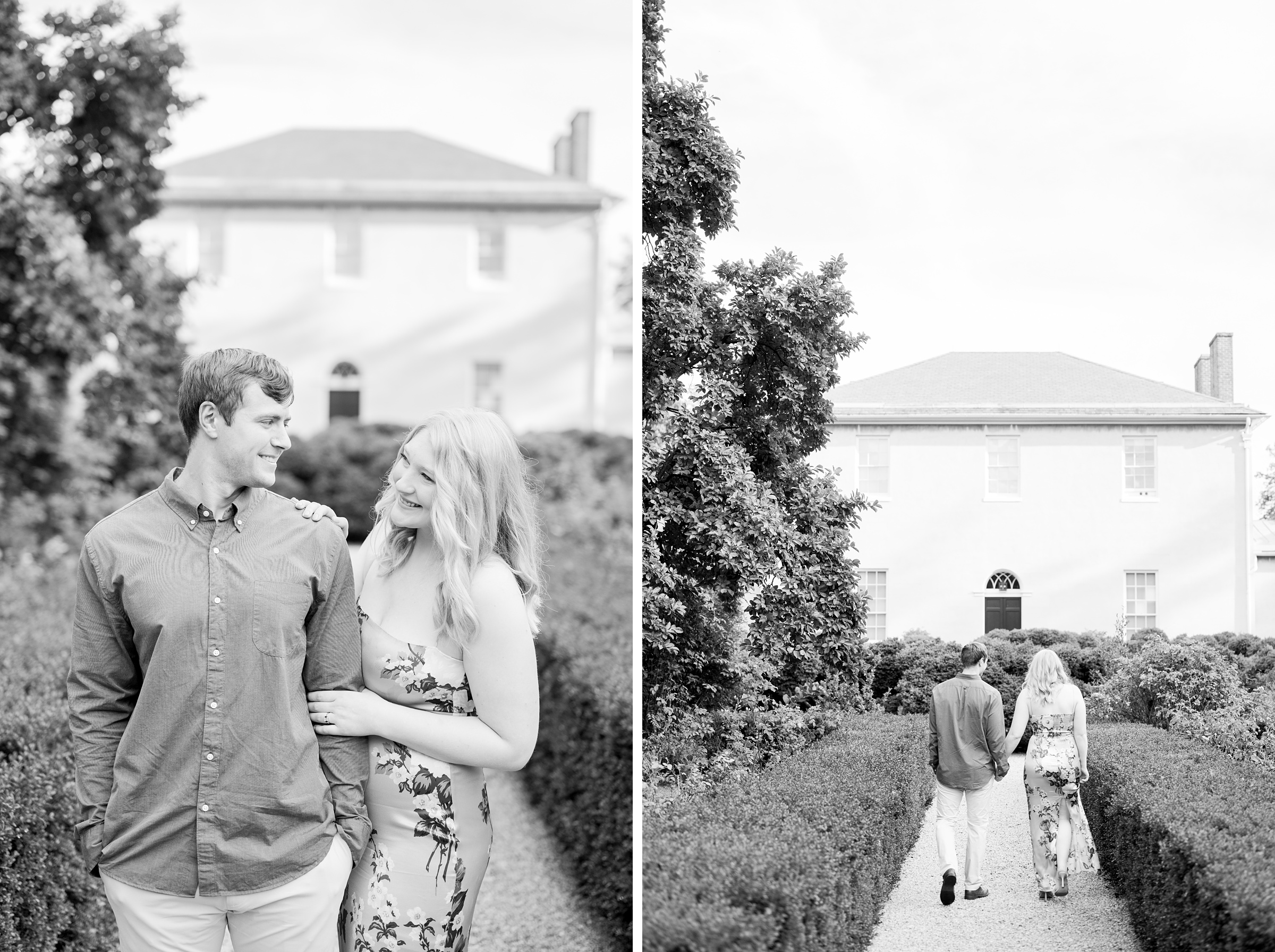 Engaged couple at the historic Tudor Place for their summer engagement session in the Georgetown neighborhood of Washington DC. Photographed by Baltimore Wedding Photographer Cait Kramer Photography.