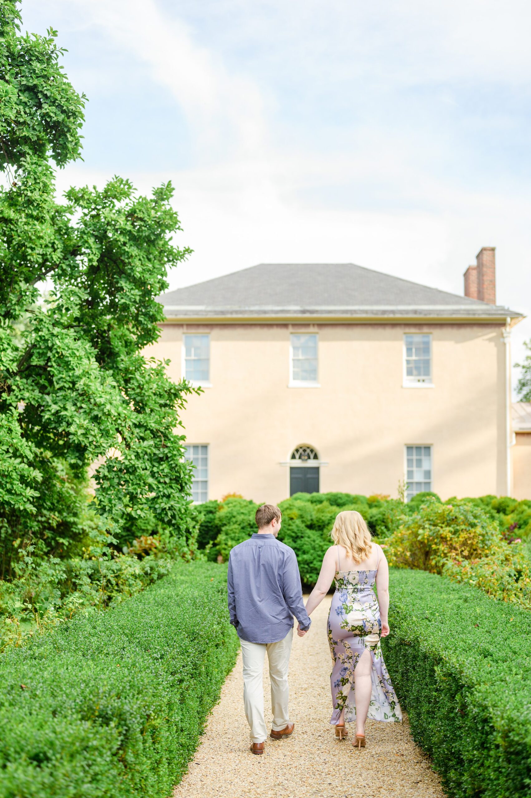 Engaged couple at the historic Tudor Place for their summer engagement session in the Georgetown neighborhood of Washington DC. Photographed by Baltimore Wedding Photographer Cait Kramer Photography.