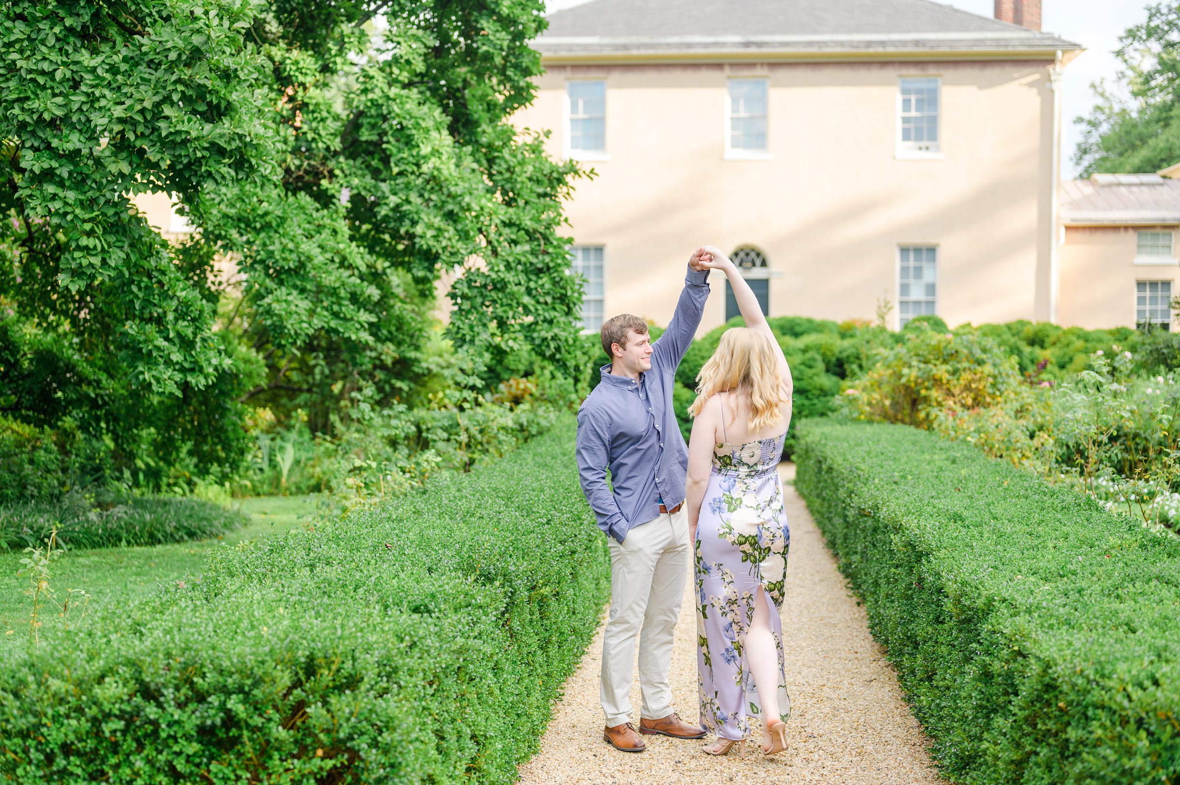 Engaged couple at the historic Tudor Place for their summer engagement session in the Georgetown neighborhood of Washington DC. Photographed by Baltimore Wedding Photographer Cait Kramer Photography.