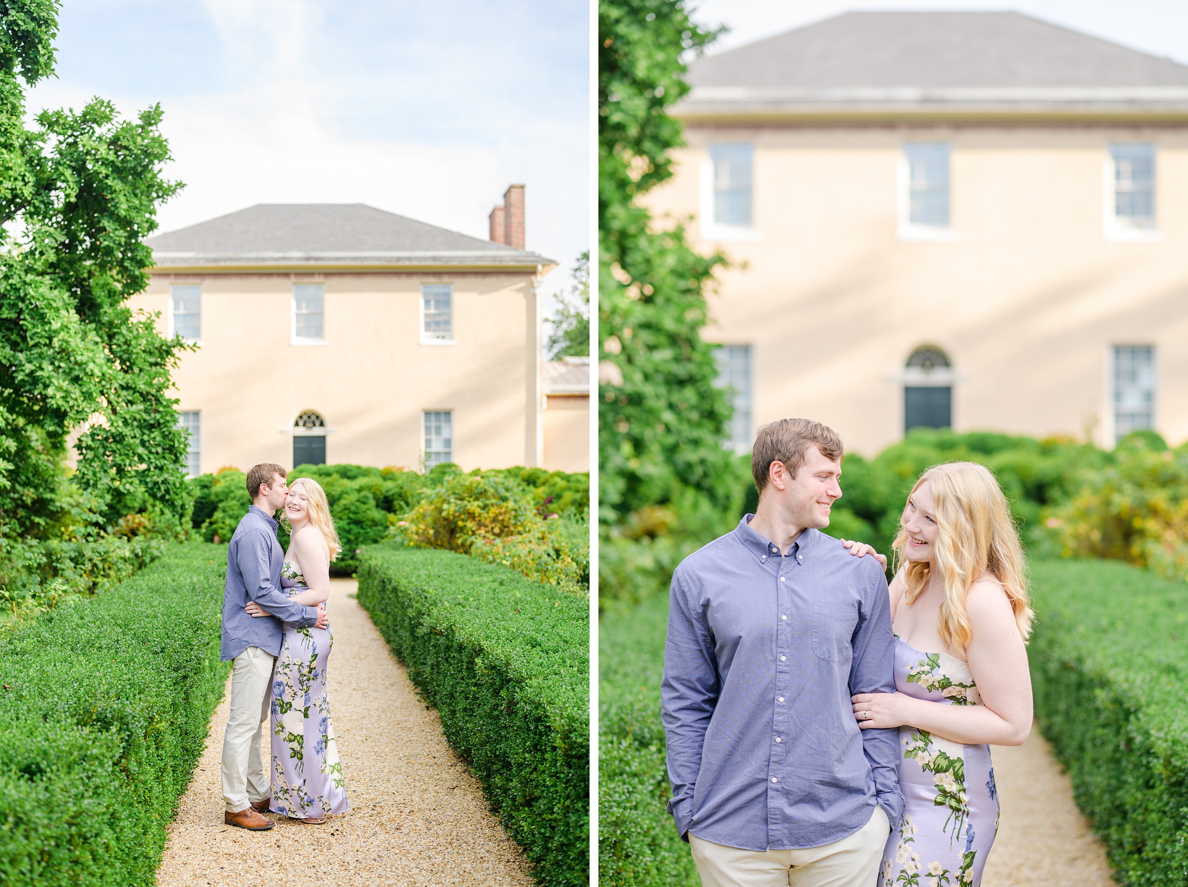 Engaged couple at the historic Tudor Place for their summer engagement session in the Georgetown neighborhood of Washington DC. Photographed by Baltimore Wedding Photographer Cait Kramer Photography.