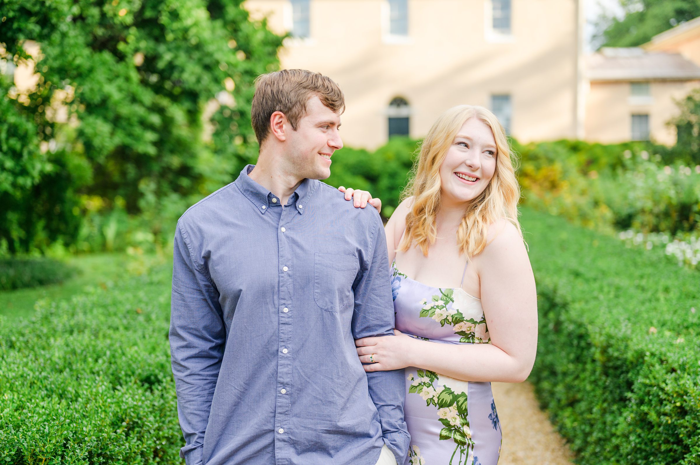 Engaged couple at the historic Tudor Place for their summer engagement session in the Georgetown neighborhood of Washington DC. Photographed by Baltimore Wedding Photographer Cait Kramer Photography.