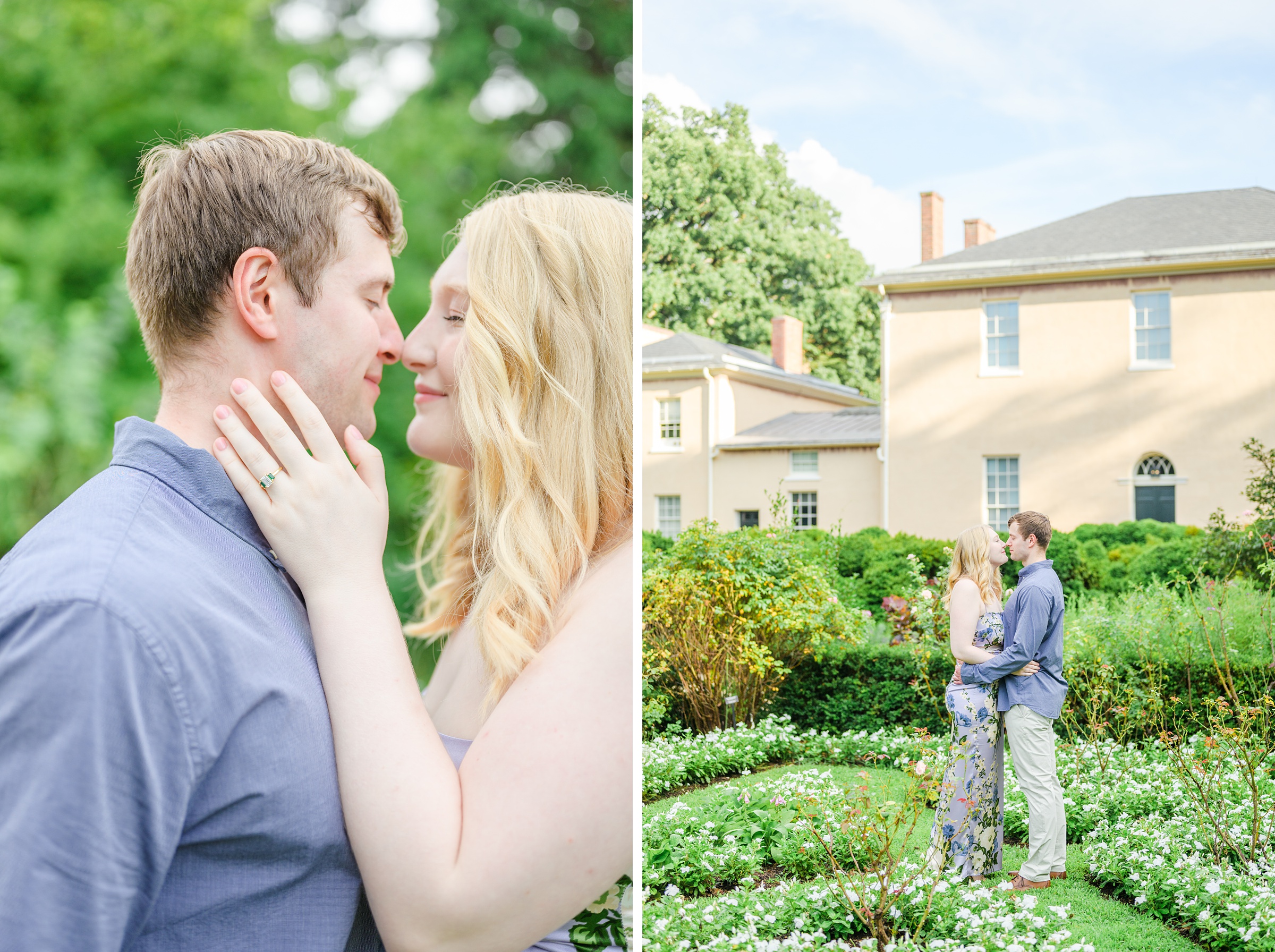 Engaged couple at the historic Tudor Place for their summer engagement session in the Georgetown neighborhood of Washington DC. Photographed by Baltimore Wedding Photographer Cait Kramer Photography.