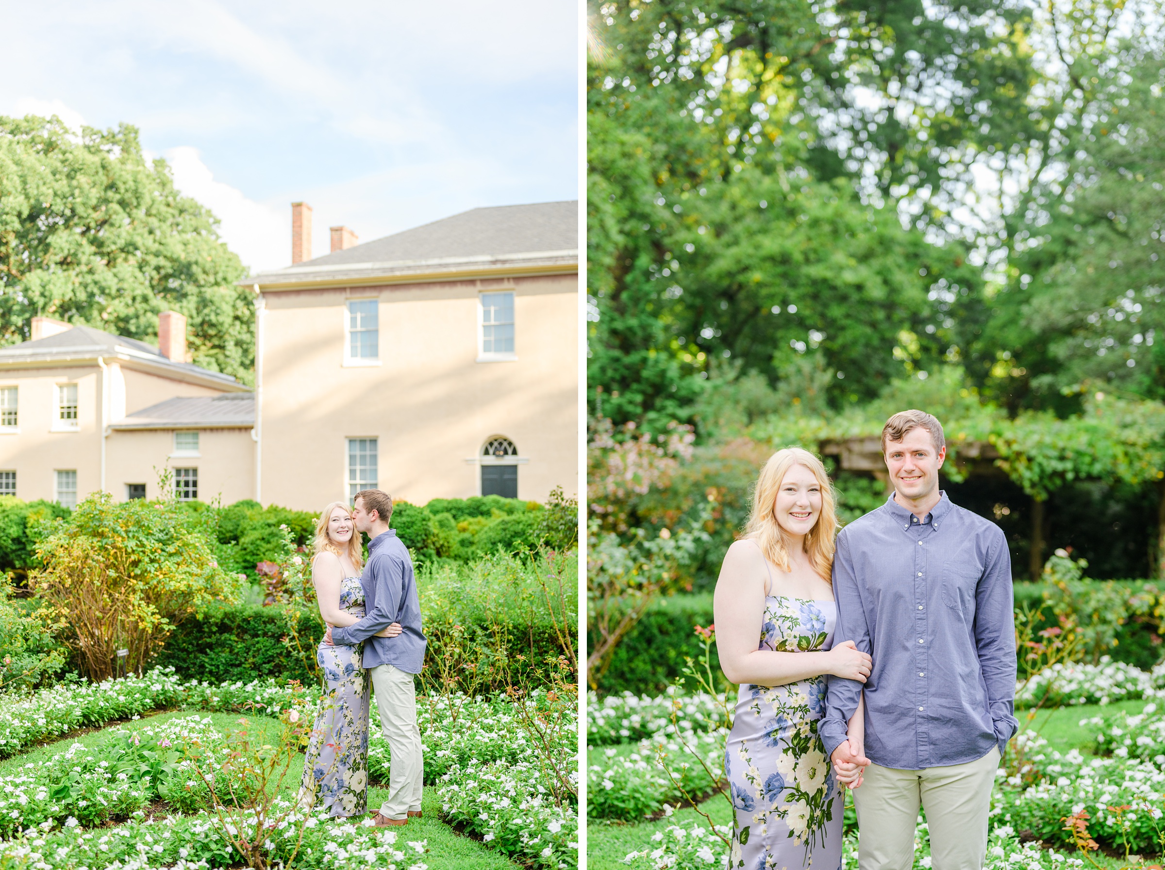 Engaged couple at the historic Tudor Place for their summer engagement session in the Georgetown neighborhood of Washington DC. Photographed by Baltimore Wedding Photographer Cait Kramer Photography.