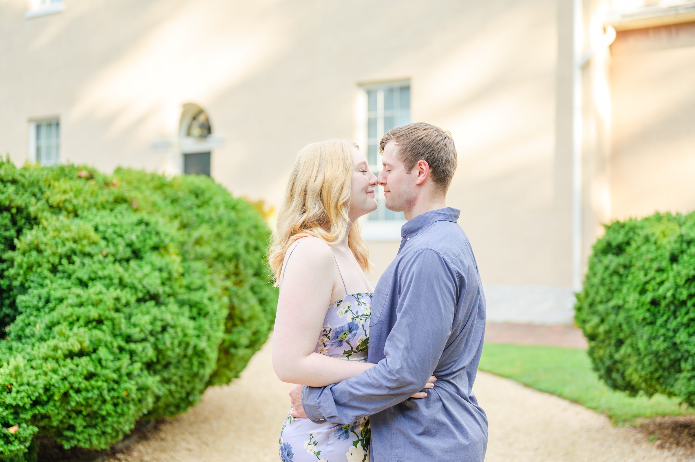 Engaged couple at the historic Tudor Place for their summer engagement session in the Georgetown neighborhood of Washington DC. Photographed by Baltimore Wedding Photographer Cait Kramer Photography.