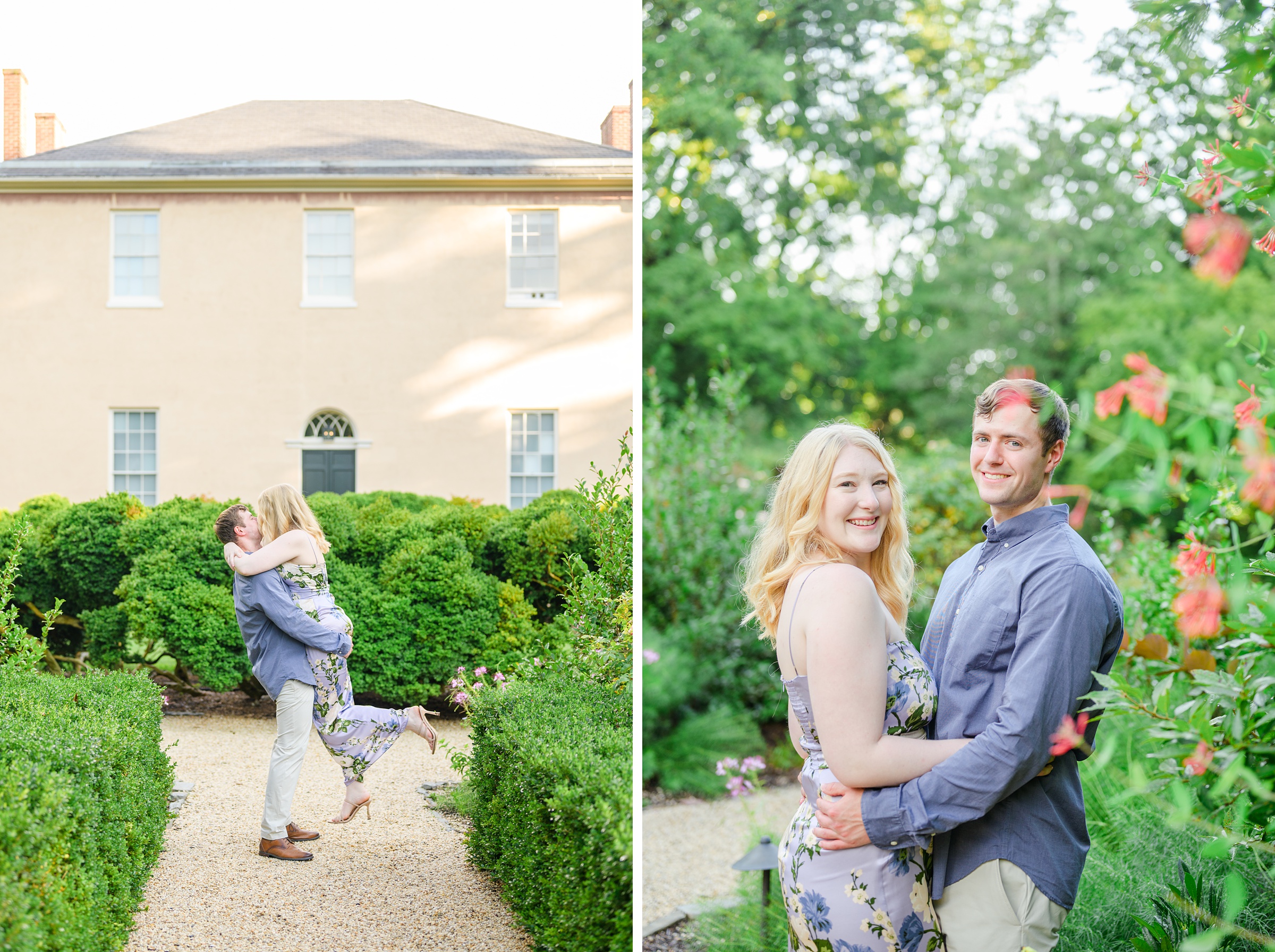 Engaged couple at the historic Tudor Place for their summer engagement session in the Georgetown neighborhood of Washington DC. Photographed by Baltimore Wedding Photographer Cait Kramer Photography.