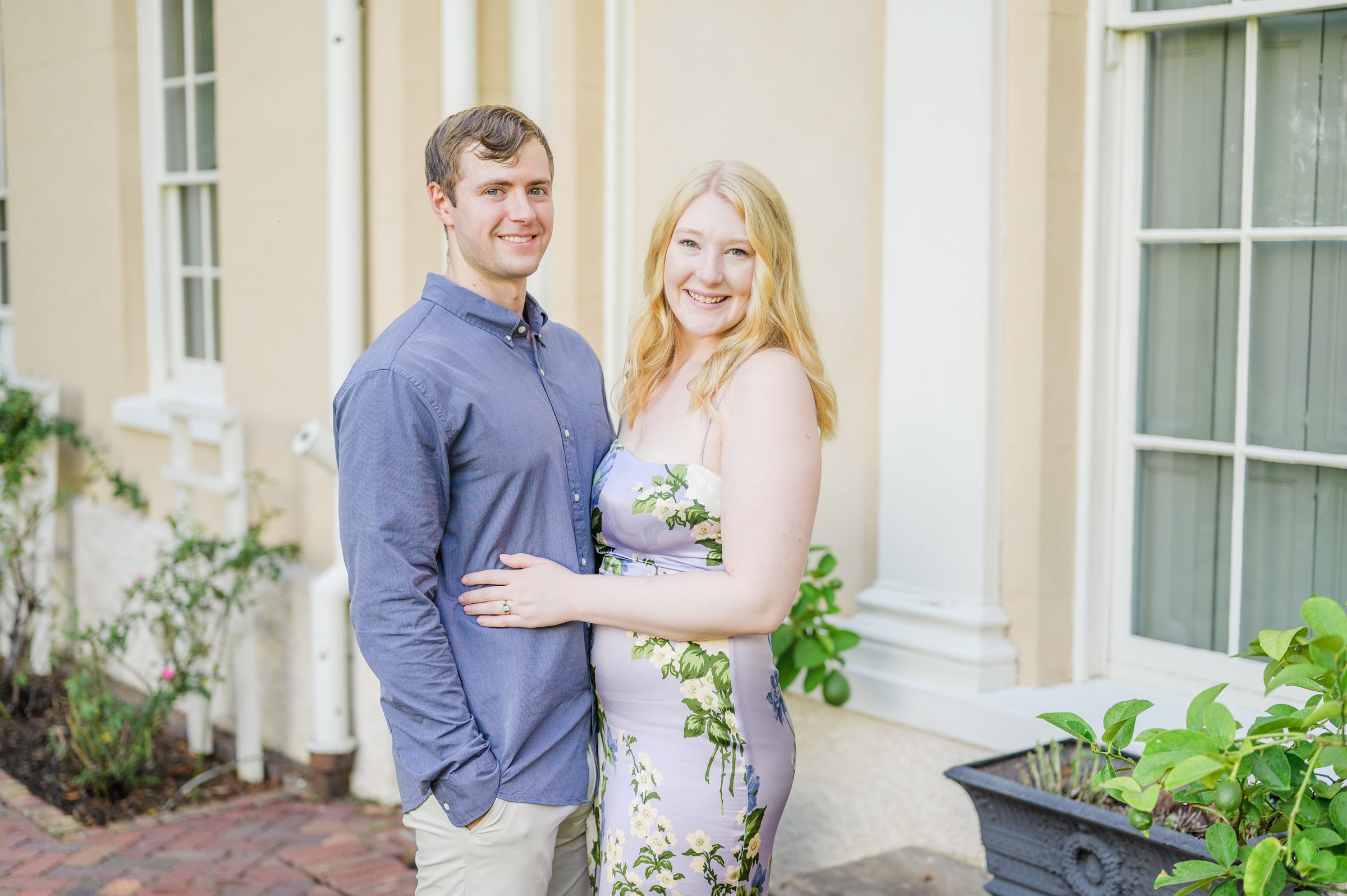 Engaged couple at the historic Tudor Place for their summer engagement session in the Georgetown neighborhood of Washington DC. Photographed by Baltimore Wedding Photographer Cait Kramer Photography.