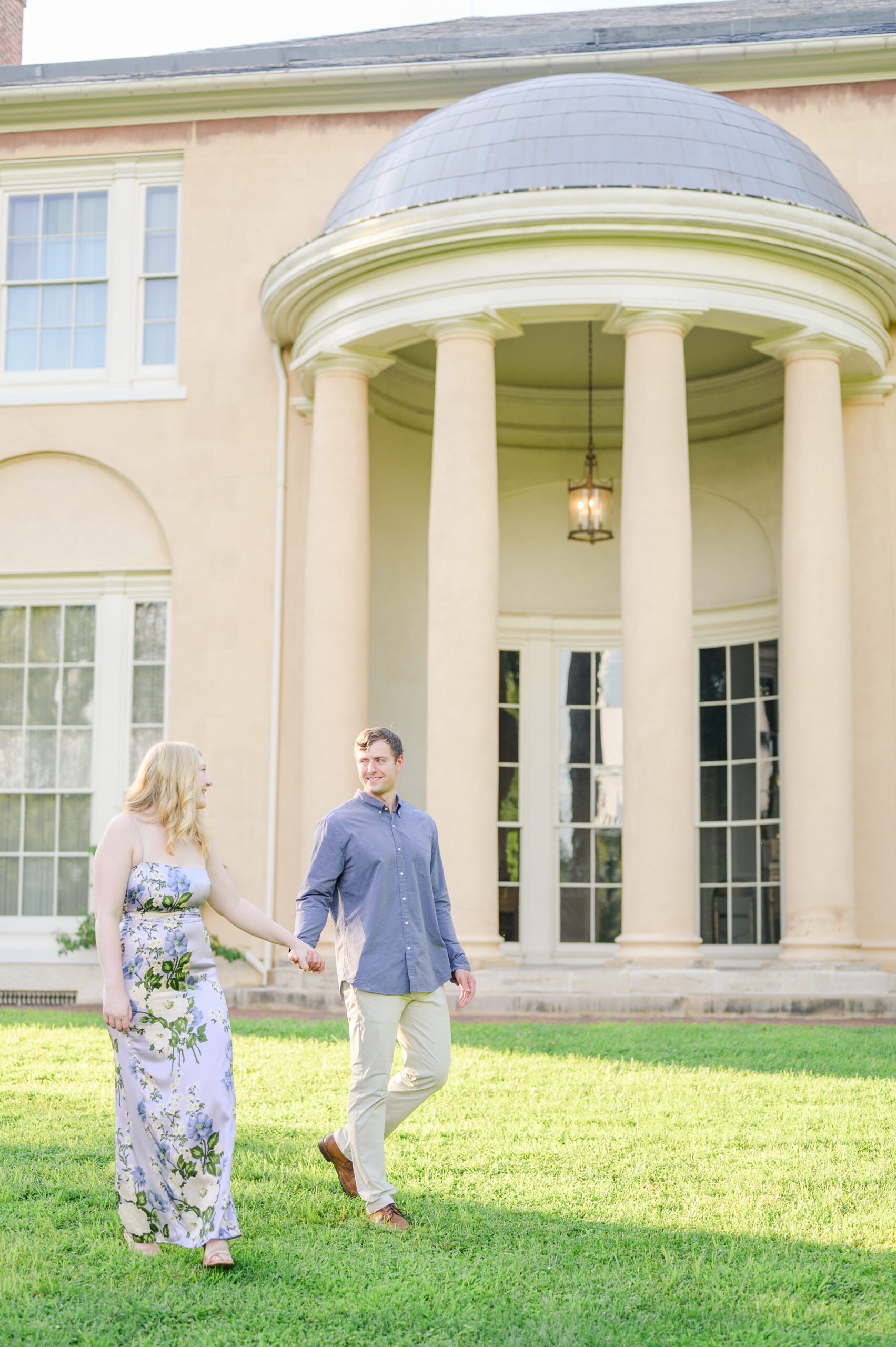 Engaged couple at the historic Tudor Place for their summer engagement session in the Georgetown neighborhood of Washington DC. Photographed by Baltimore Wedding Photographer Cait Kramer Photography.