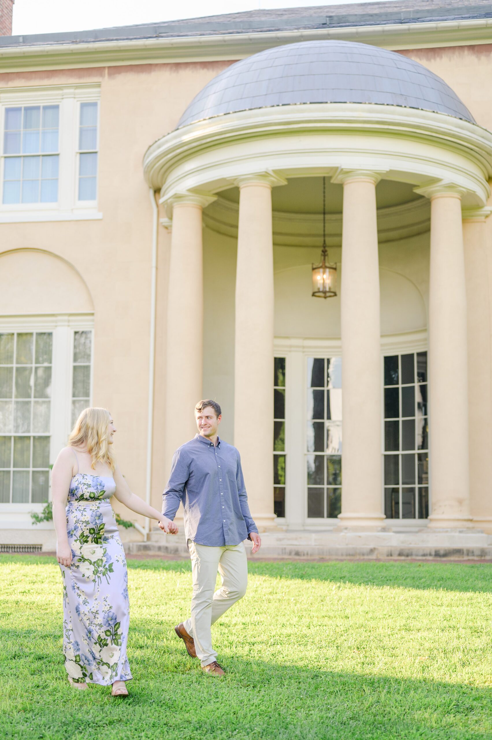 Engaged couple at the historic Tudor Place for their summer engagement session in the Georgetown neighborhood of Washington DC. Photographed by Baltimore Wedding Photographer Cait Kramer Photography.