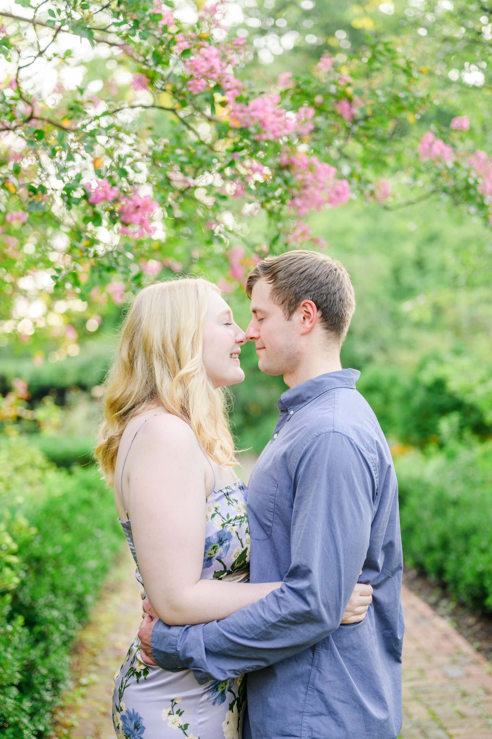 Engaged couple at the historic Tudor Place for their summer engagement session in the Georgetown neighborhood of Washington DC. Photographed by Baltimore Wedding Photographer Cait Kramer Photography.