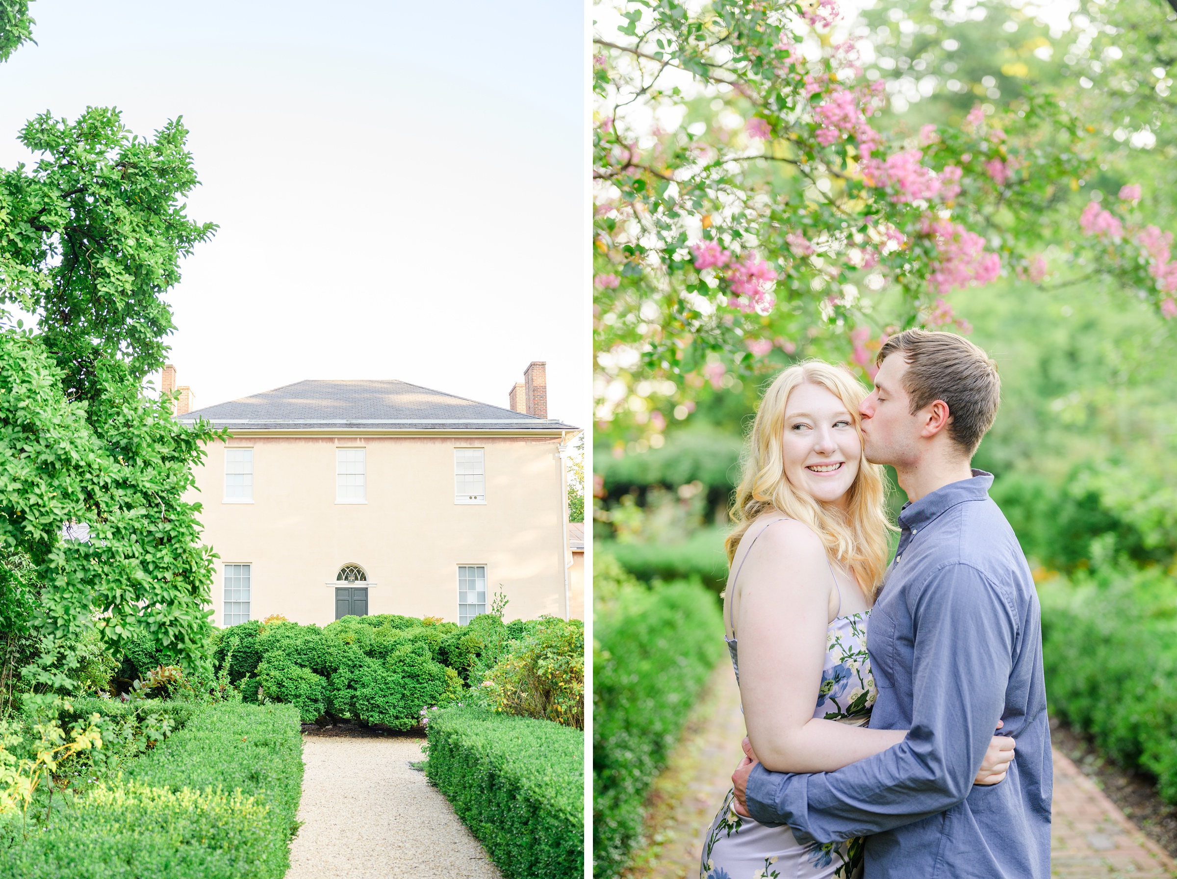 Engaged couple at the historic Tudor Place for their summer engagement session in the Georgetown neighborhood of Washington DC. Photographed by Baltimore Wedding Photographer Cait Kramer Photography.