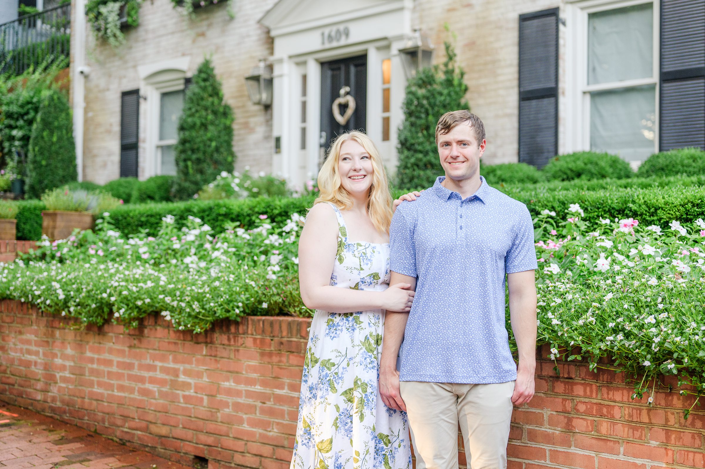 Engaged couple at the historic Tudor Place for their summer engagement session in the Georgetown neighborhood of Washington DC. Photographed by Baltimore Wedding Photographer Cait Kramer Photography.