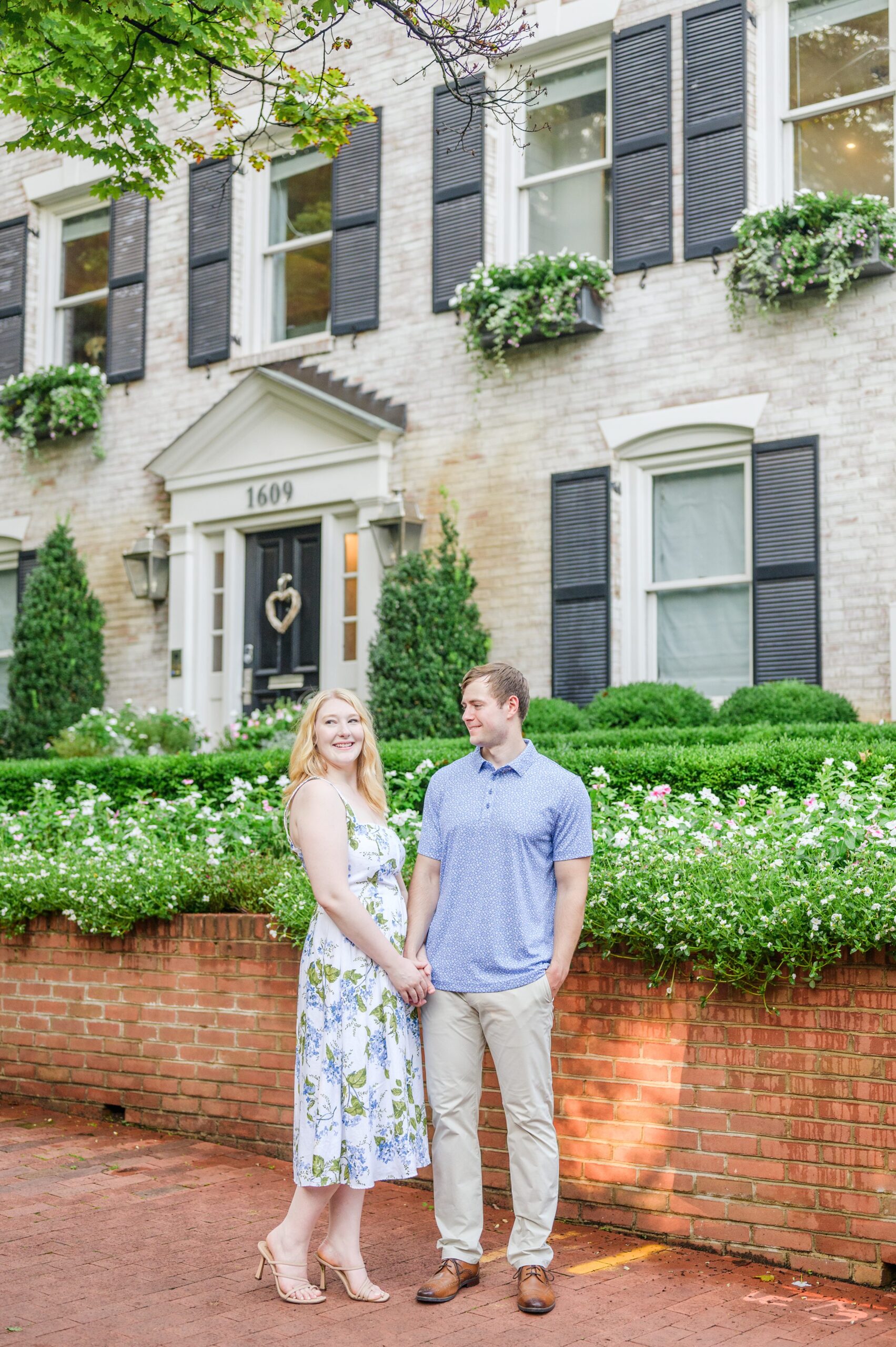 Engaged couple at the historic Tudor Place for their summer engagement session in the Georgetown neighborhood of Washington DC. Photographed by Baltimore Wedding Photographer Cait Kramer Photography.