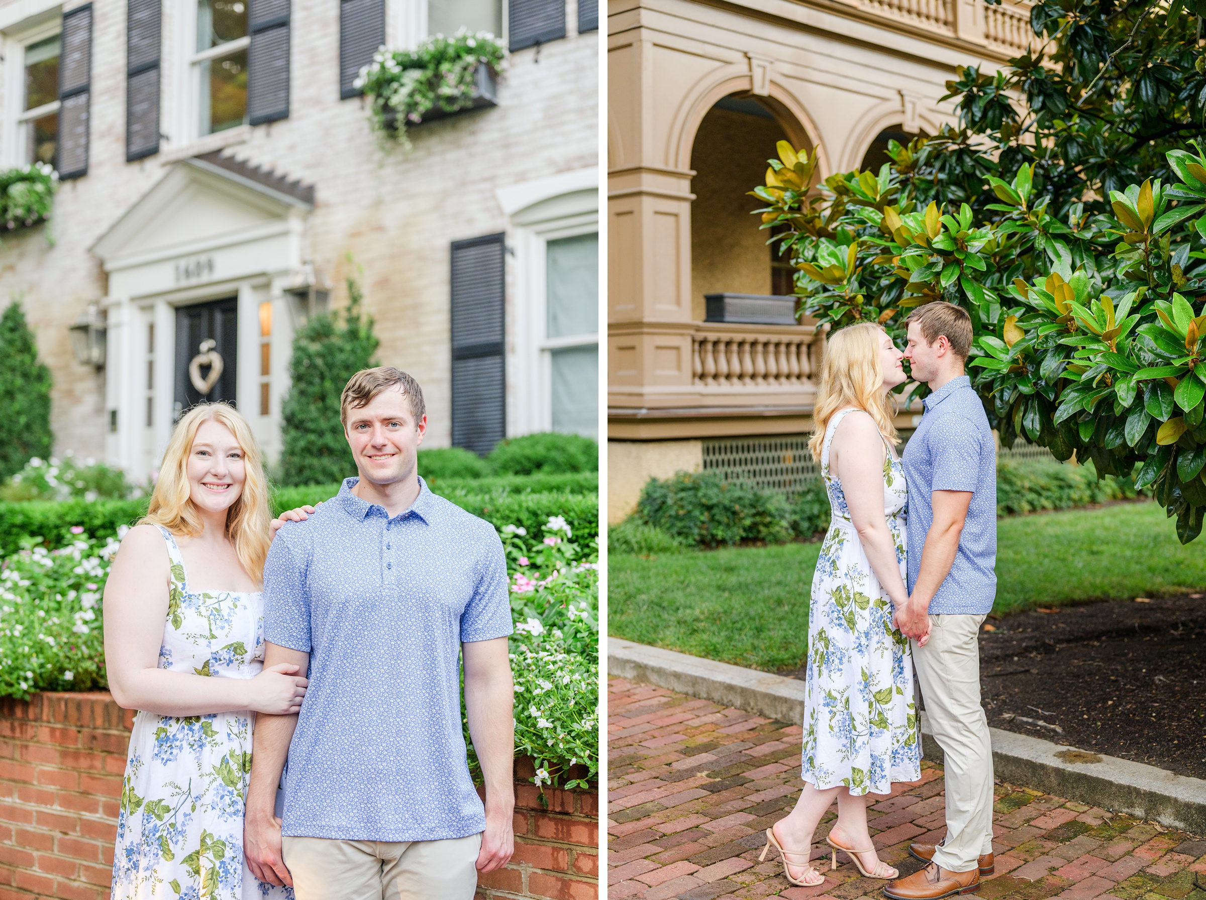 Engaged couple at the historic Tudor Place for their summer engagement session in the Georgetown neighborhood of Washington DC. Photographed by Baltimore Wedding Photographer Cait Kramer Photography.