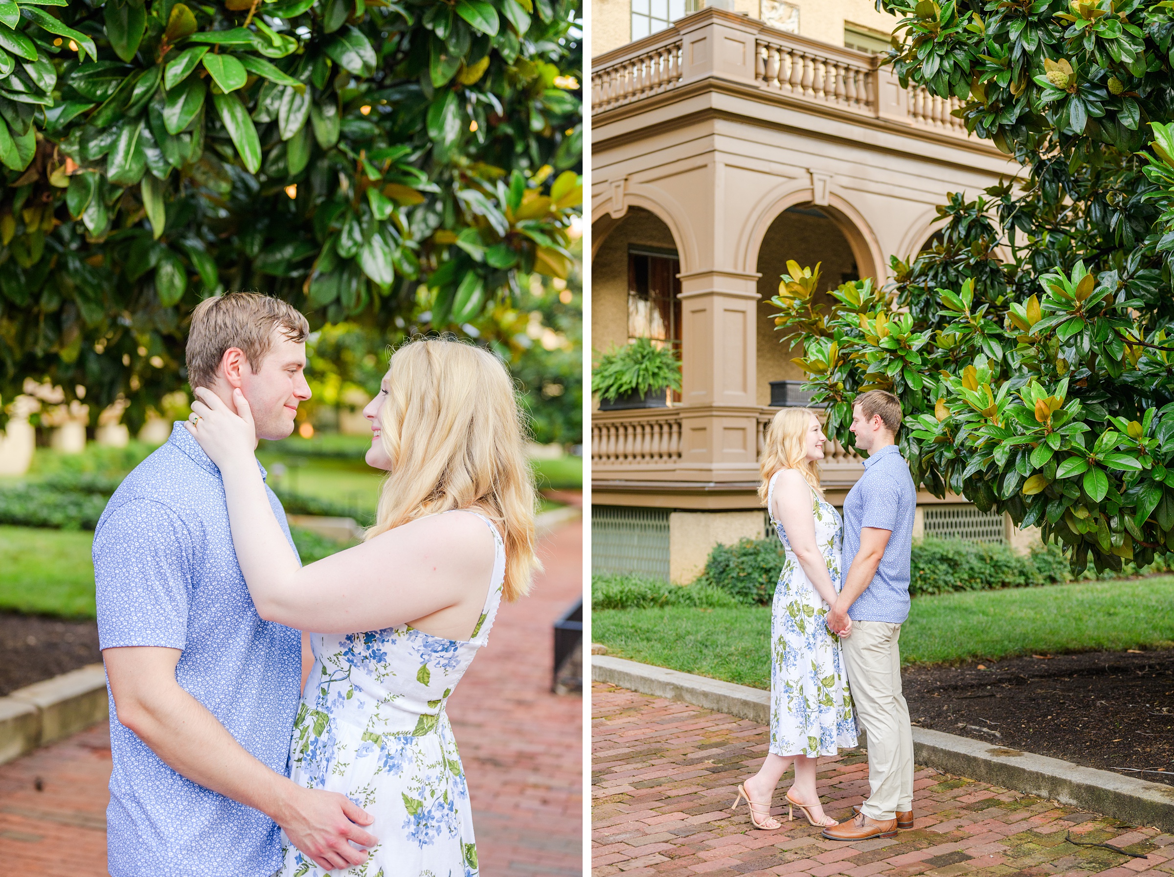 Engaged couple at the historic Tudor Place for their summer engagement session in the Georgetown neighborhood of Washington DC. Photographed by Baltimore Wedding Photographer Cait Kramer Photography.