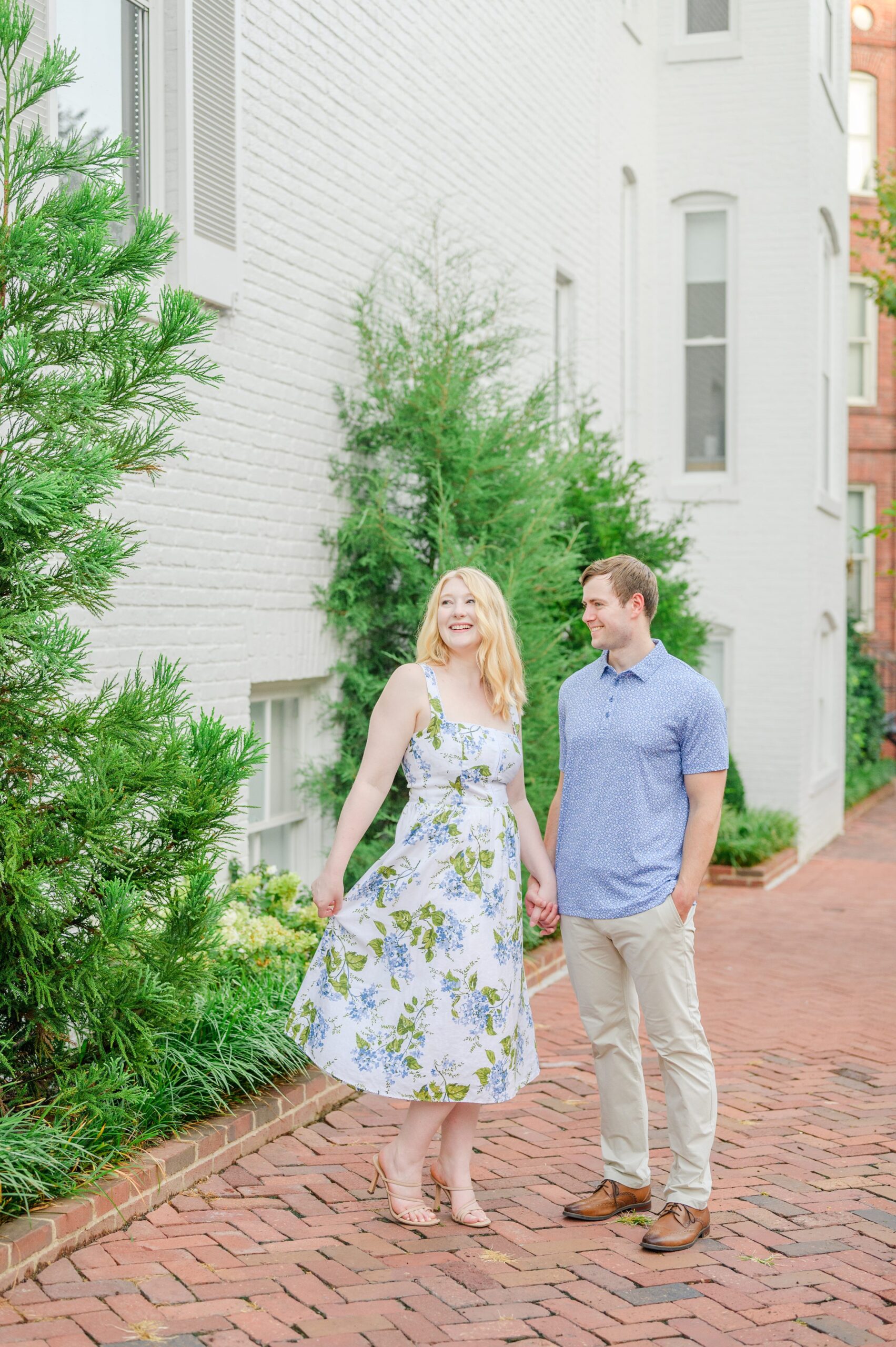 Engaged couple at the historic Tudor Place for their summer engagement session in the Georgetown neighborhood of Washington DC. Photographed by Baltimore Wedding Photographer Cait Kramer Photography.