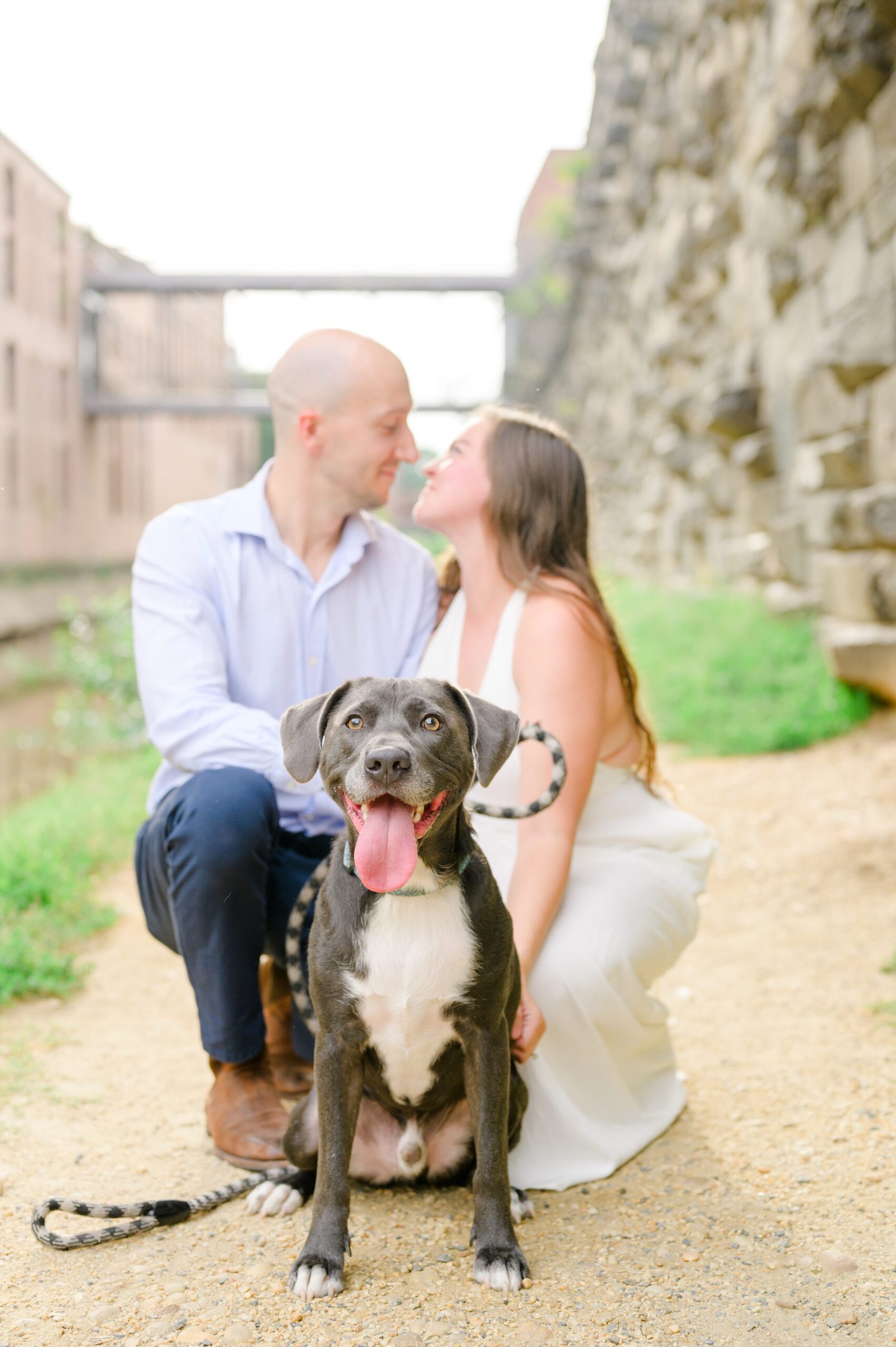 Engaged coupled at the Georgetown Canal for their summer engagement session photographed by Baltimore Wedding Photographer Cait Kramer.