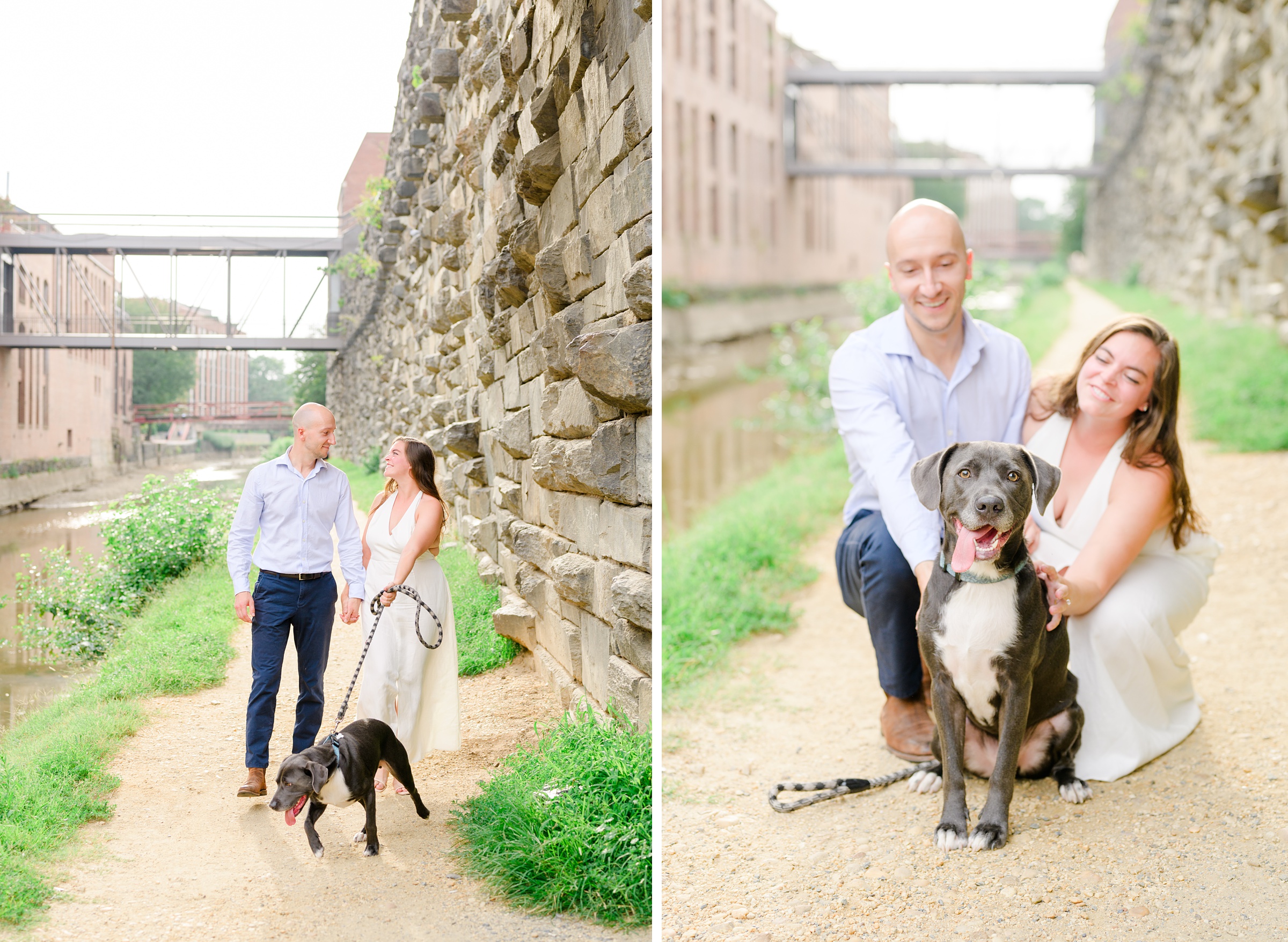 Engaged coupled at the Georgetown Canal for their summer engagement session photographed by Baltimore Wedding Photographer Cait Kramer.