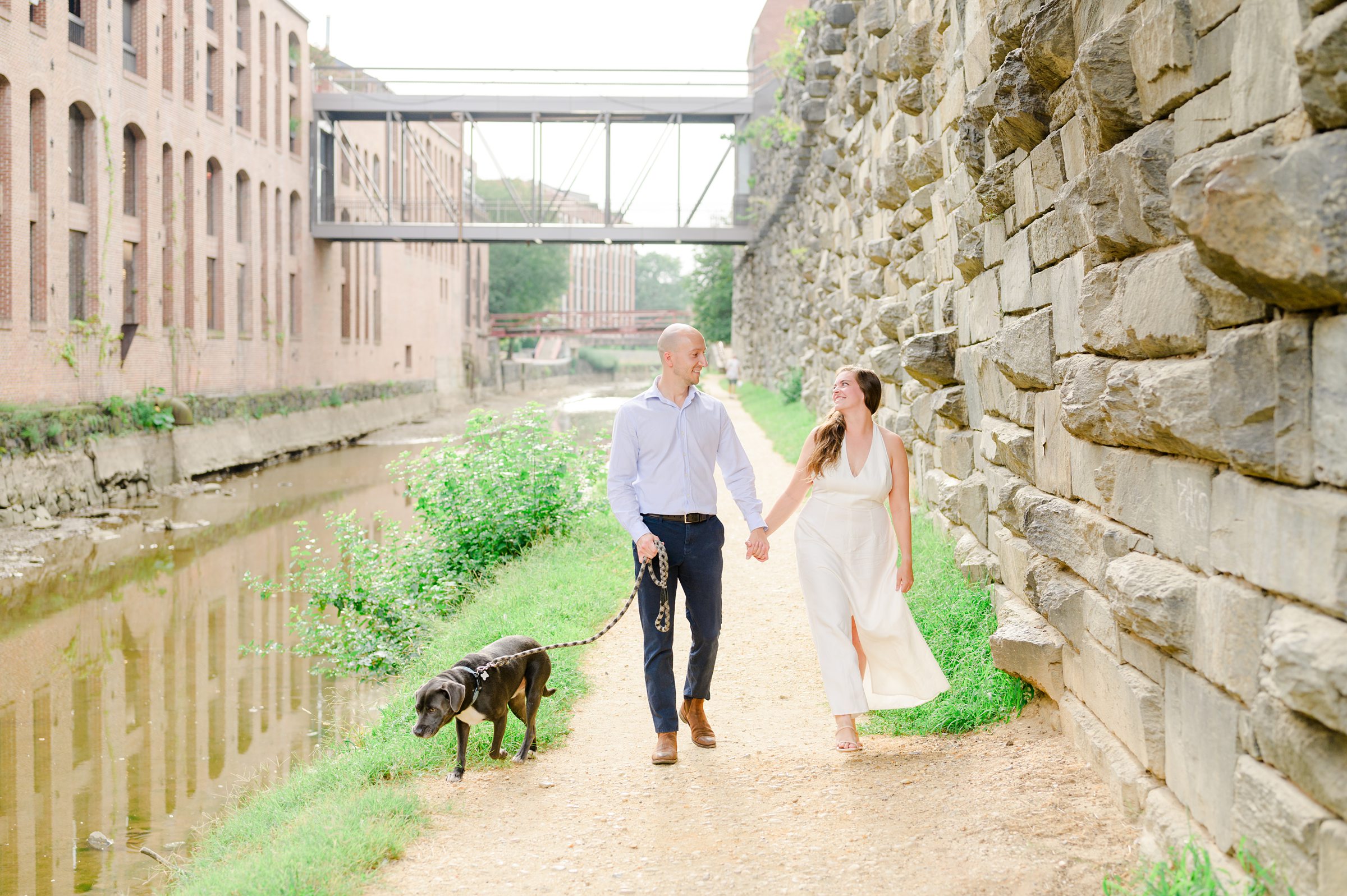 Engaged coupled at the Georgetown Canal for their summer engagement session photographed by Baltimore Wedding Photographer Cait Kramer.