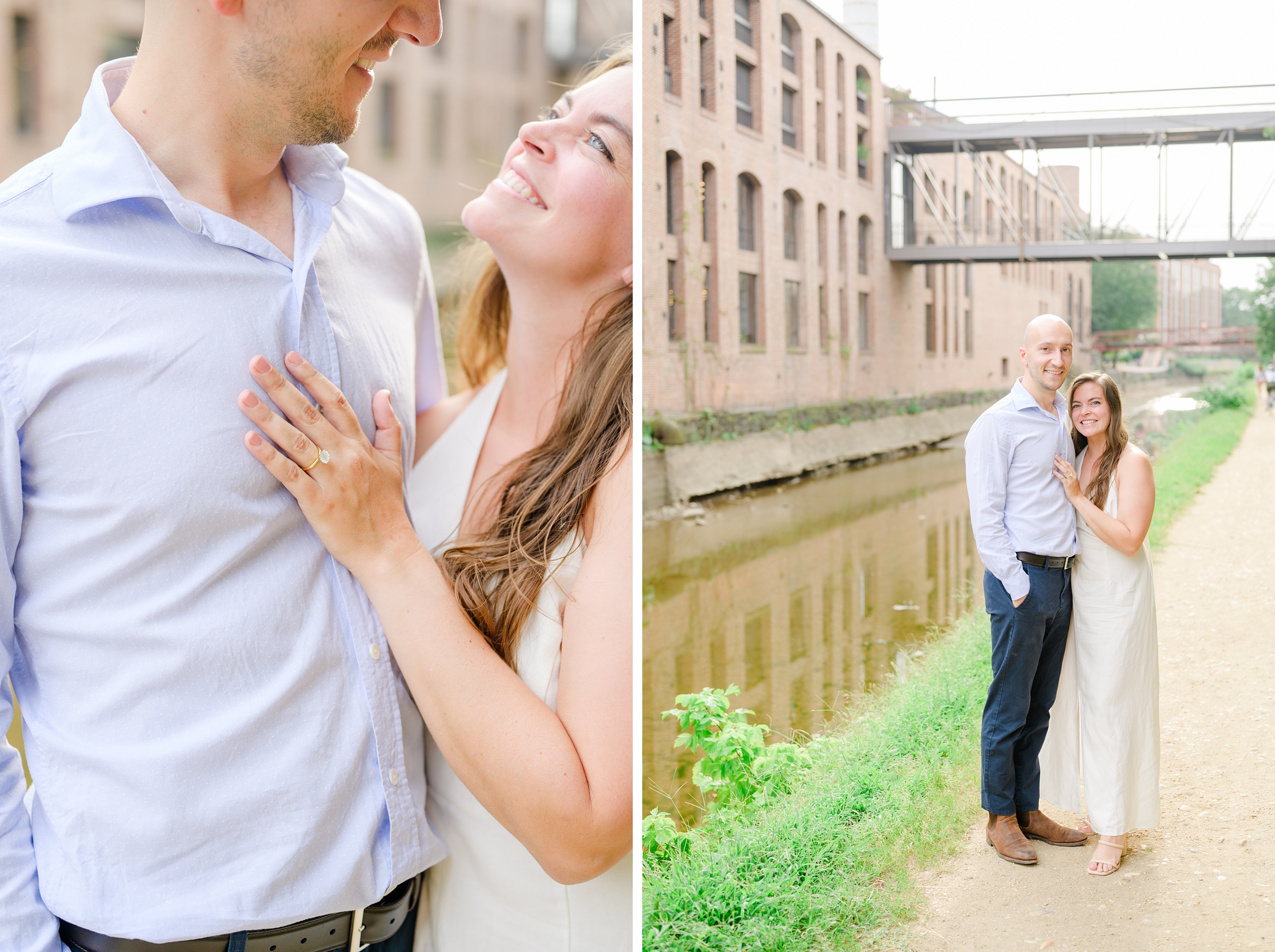 Engaged coupled at the Georgetown Canal for their summer engagement session photographed by Baltimore Wedding Photographer Cait Kramer.