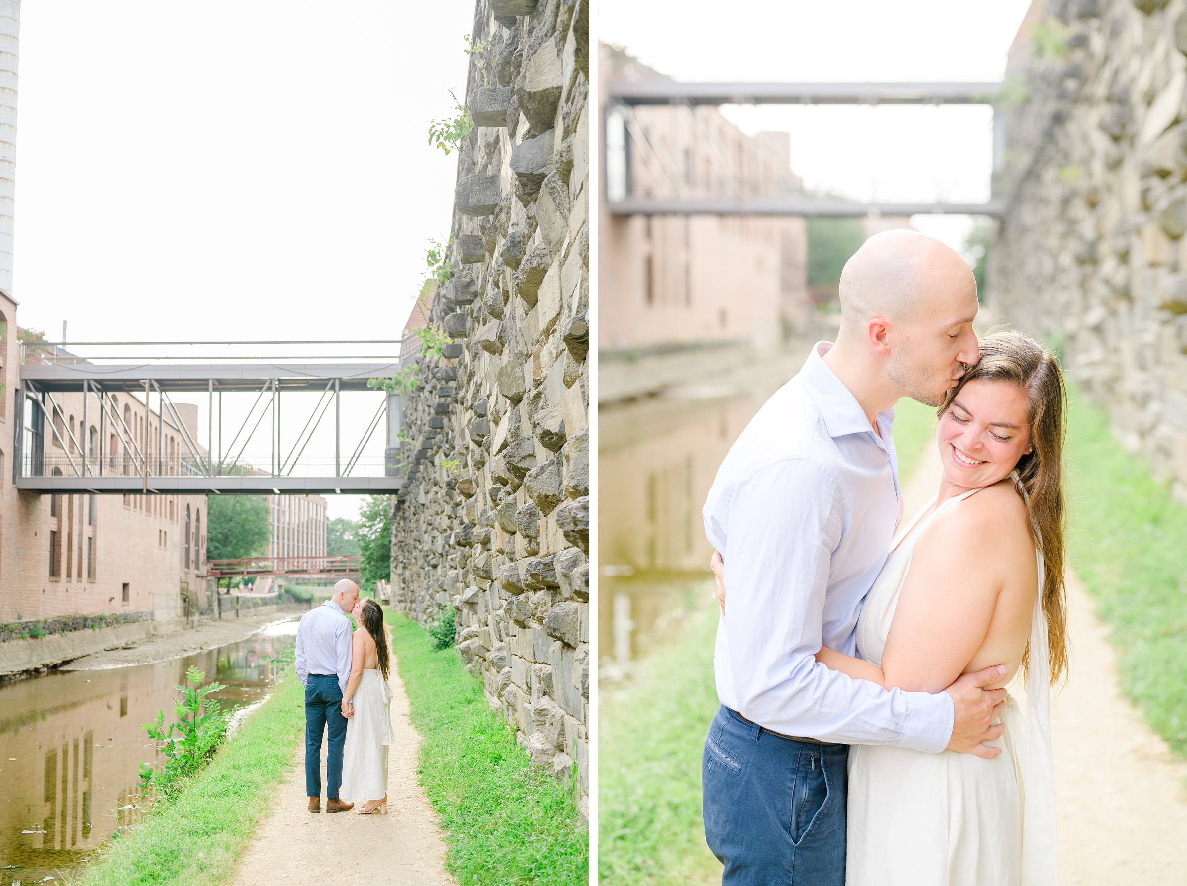 Engaged coupled at the Georgetown Canal for their summer engagement session photographed by Baltimore Wedding Photographer Cait Kramer.