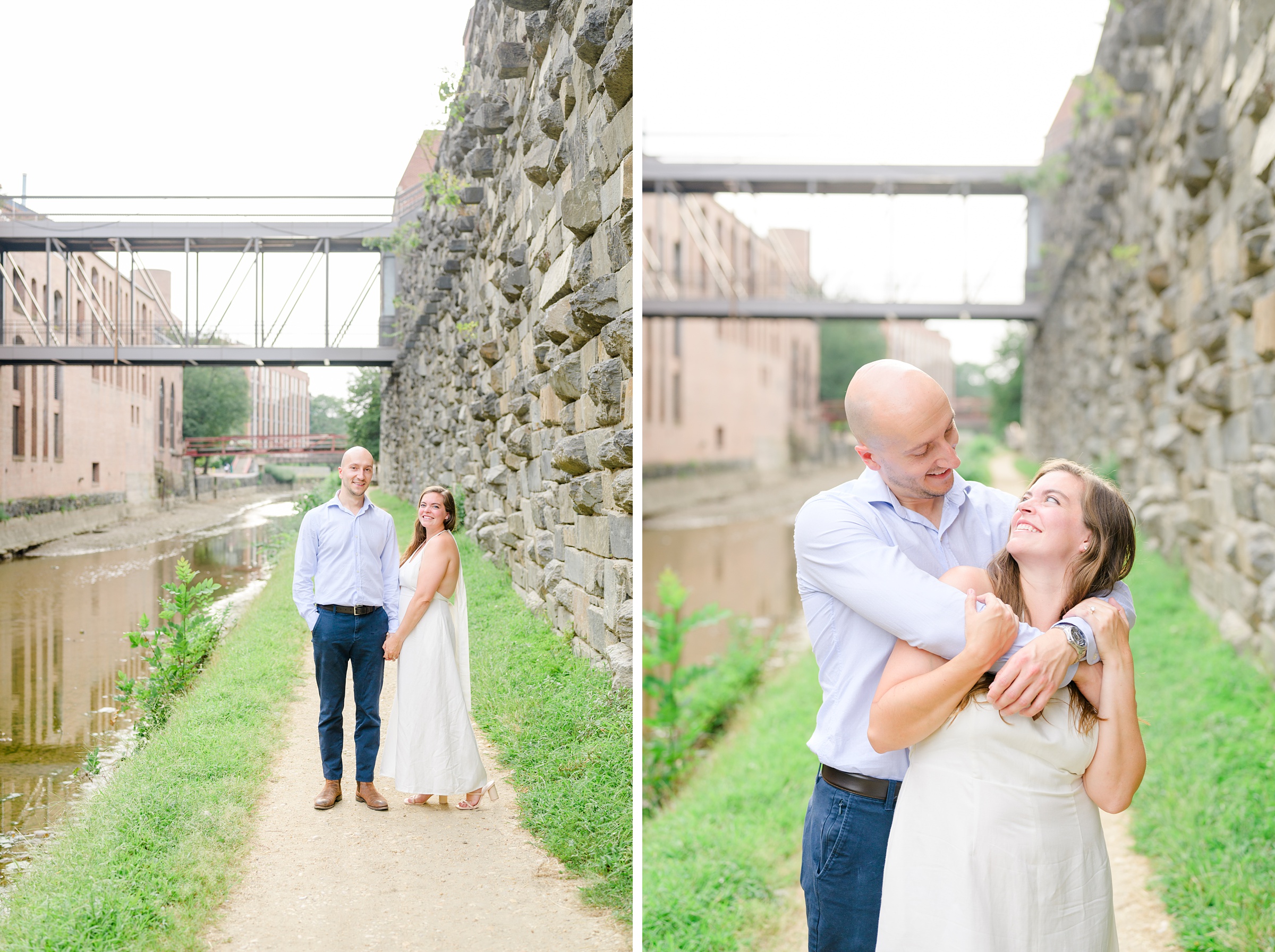 Engaged coupled at the Georgetown Canal for their summer engagement session photographed by Baltimore Wedding Photographer Cait Kramer.