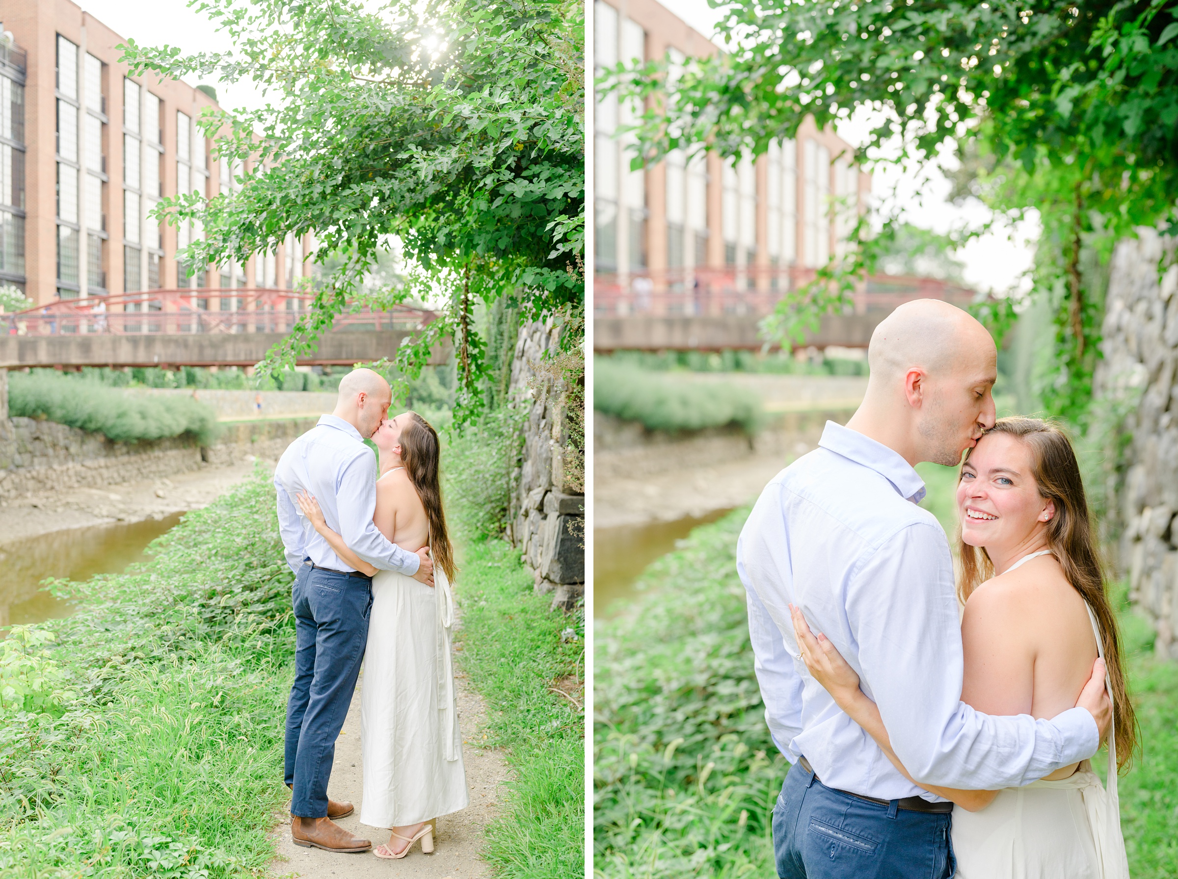 Engaged coupled at the Georgetown Canal for their summer engagement session photographed by Baltimore Wedding Photographer Cait Kramer.