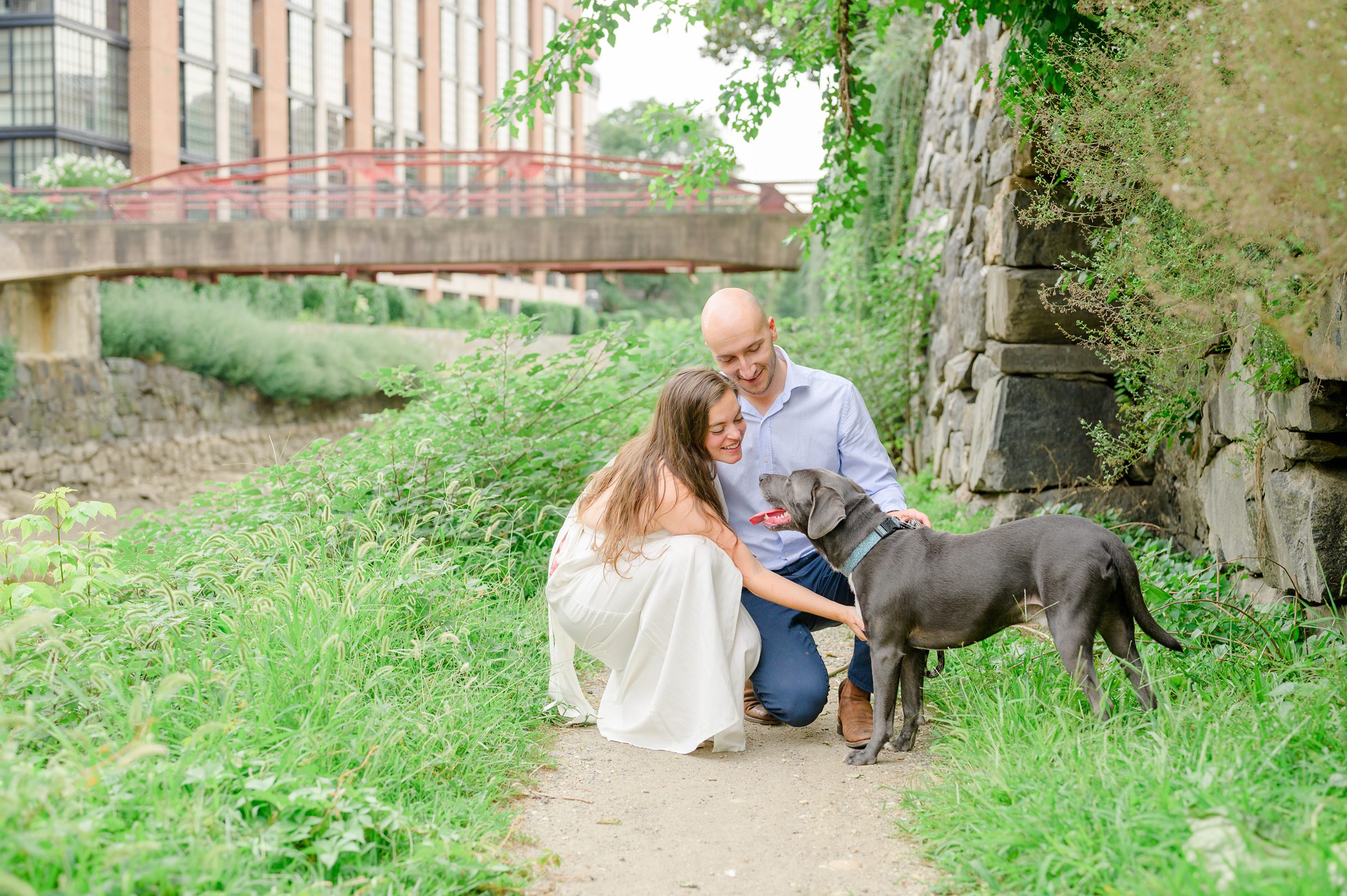 Engaged coupled at the Georgetown Canal for their summer engagement session photographed by Baltimore Wedding Photographer Cait Kramer.