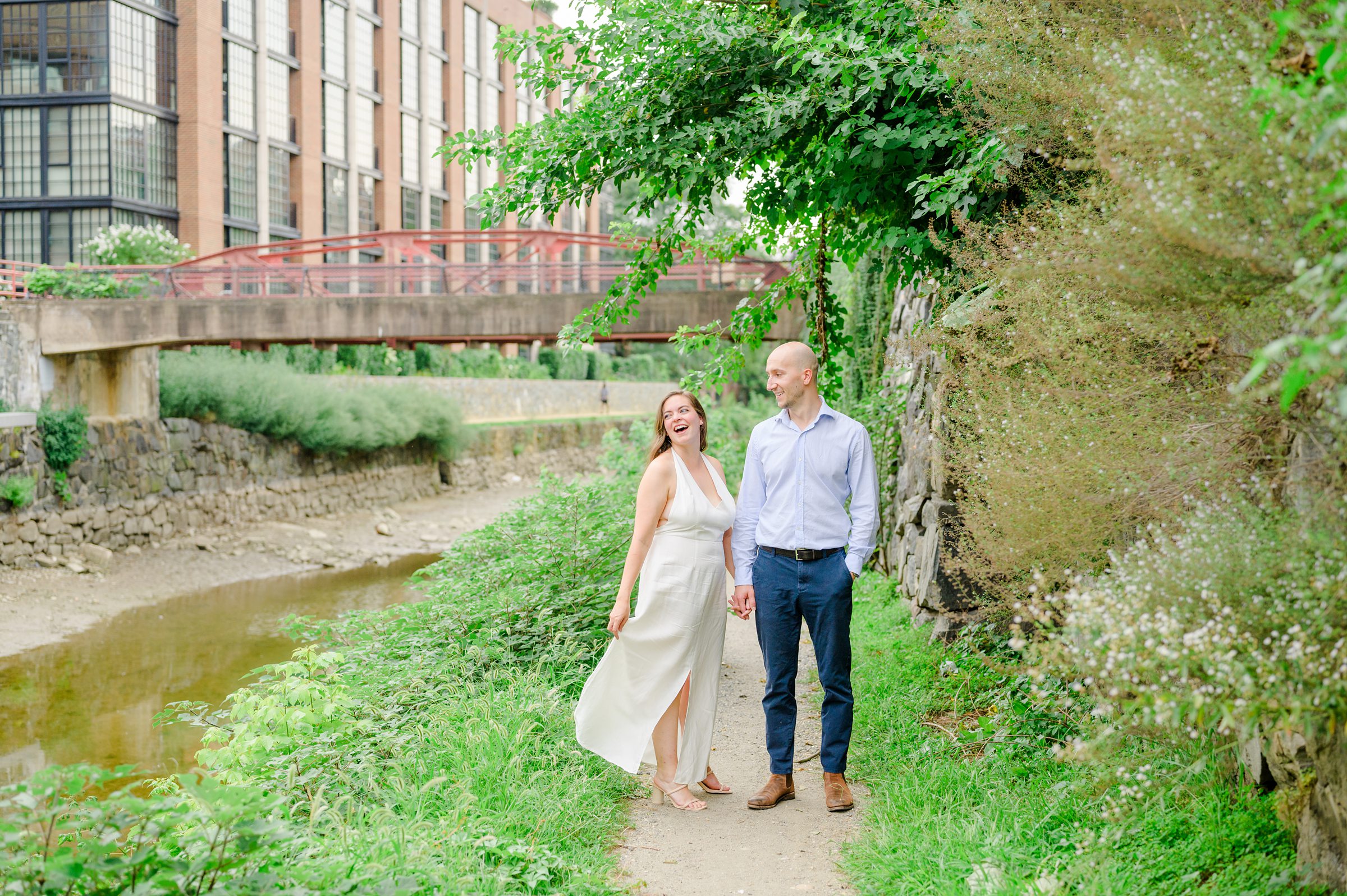 Engaged coupled at the Georgetown Canal for their summer engagement session photographed by Baltimore Wedding Photographer Cait Kramer.