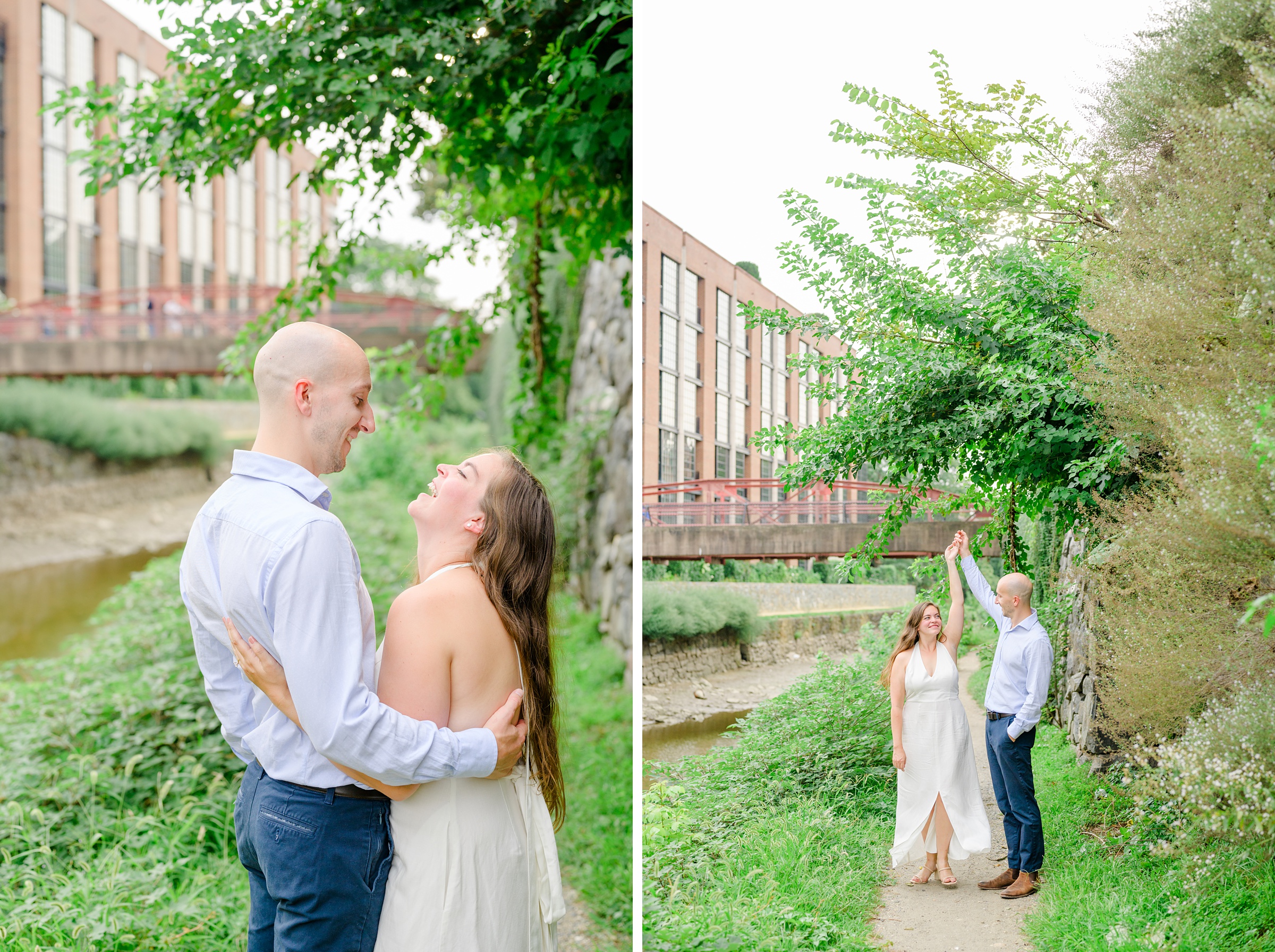 Engaged coupled at the Georgetown Canal for their summer engagement session photographed by Baltimore Wedding Photographer Cait Kramer.