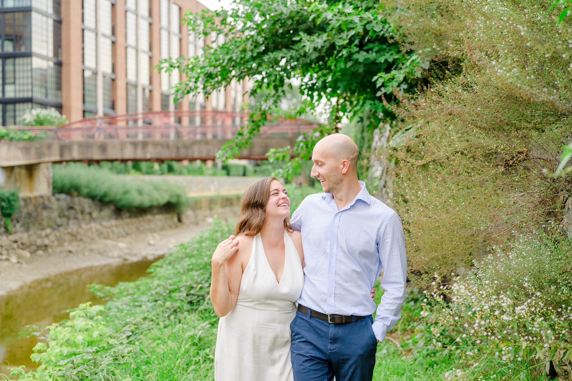 Engaged coupled at the Georgetown Canal for their summer engagement session photographed by Baltimore Wedding Photographer Cait Kramer.