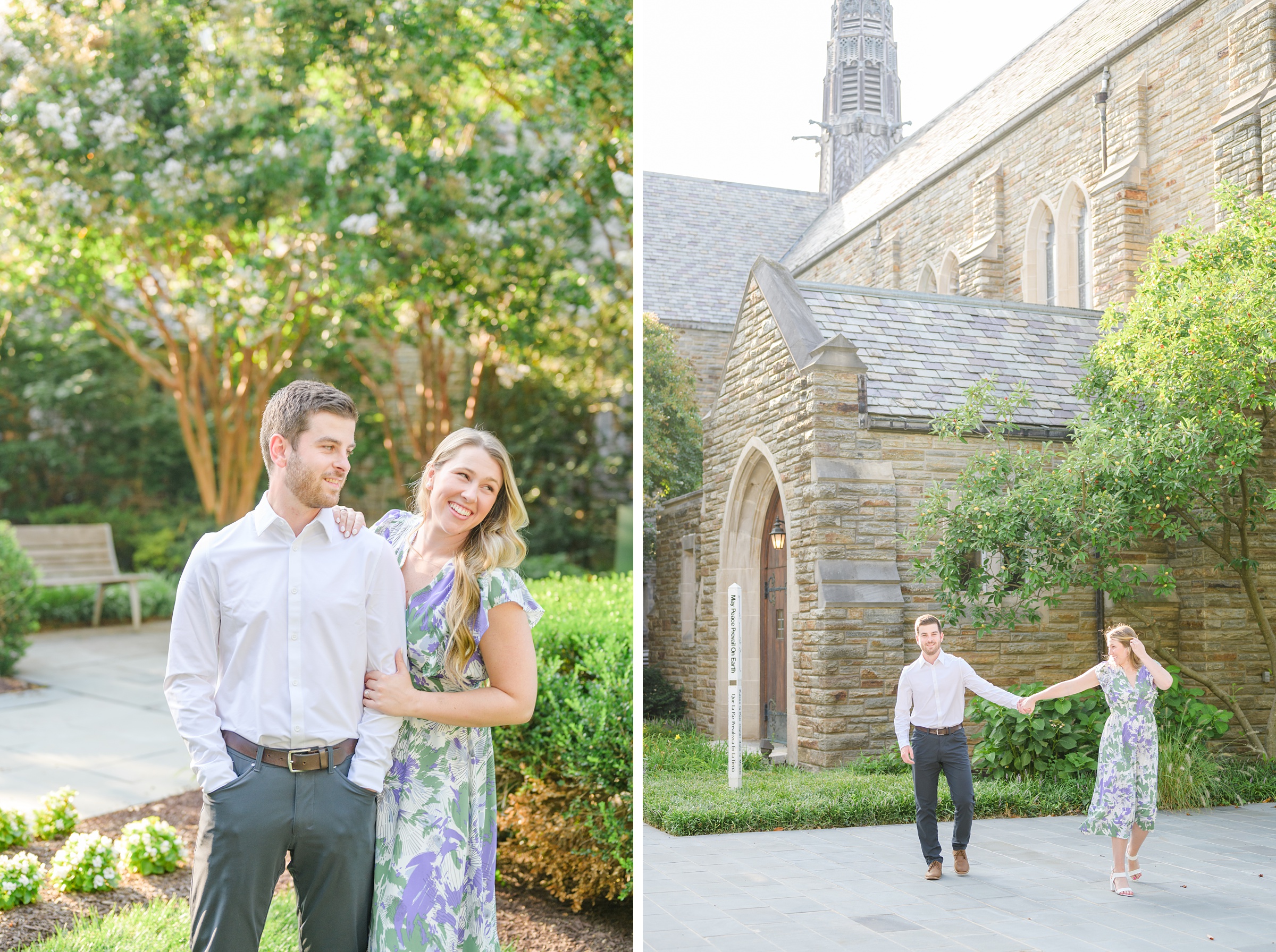 Engaged couple at the Loyola University Maryland campus for their summer engagement session in Baltimore, MD photographed by Baltimore Wedding Photographer Cait Kramer Photography