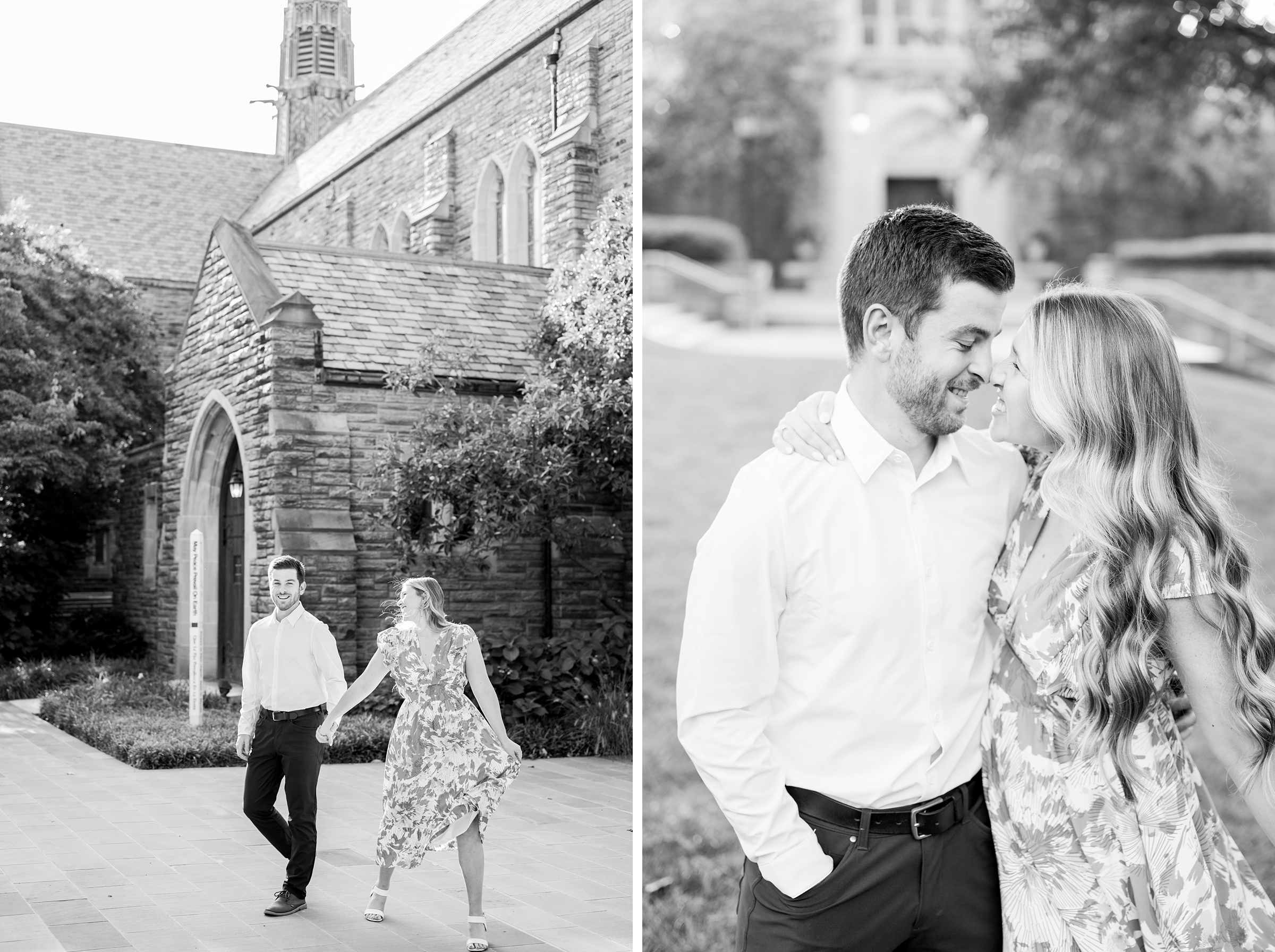 Engaged couple at the Loyola University Maryland campus for their summer engagement session in Baltimore, MD photographed by Baltimore Wedding Photographer Cait Kramer Photography