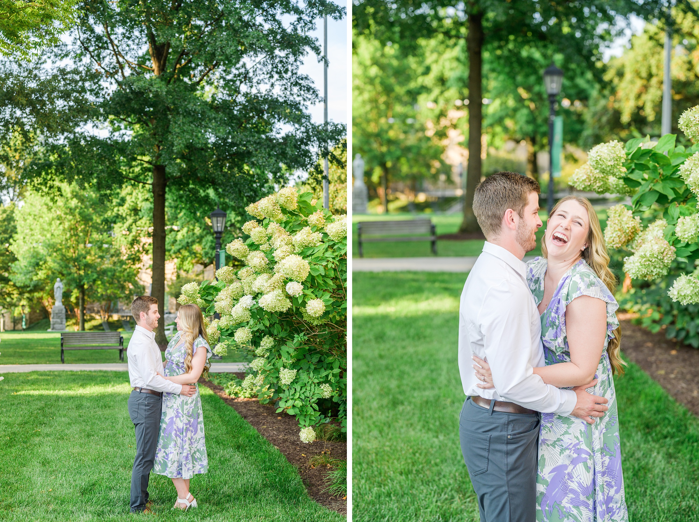 Engaged couple at the Loyola University Maryland campus for their summer engagement session in Baltimore, MD photographed by Baltimore Wedding Photographer Cait Kramer Photography