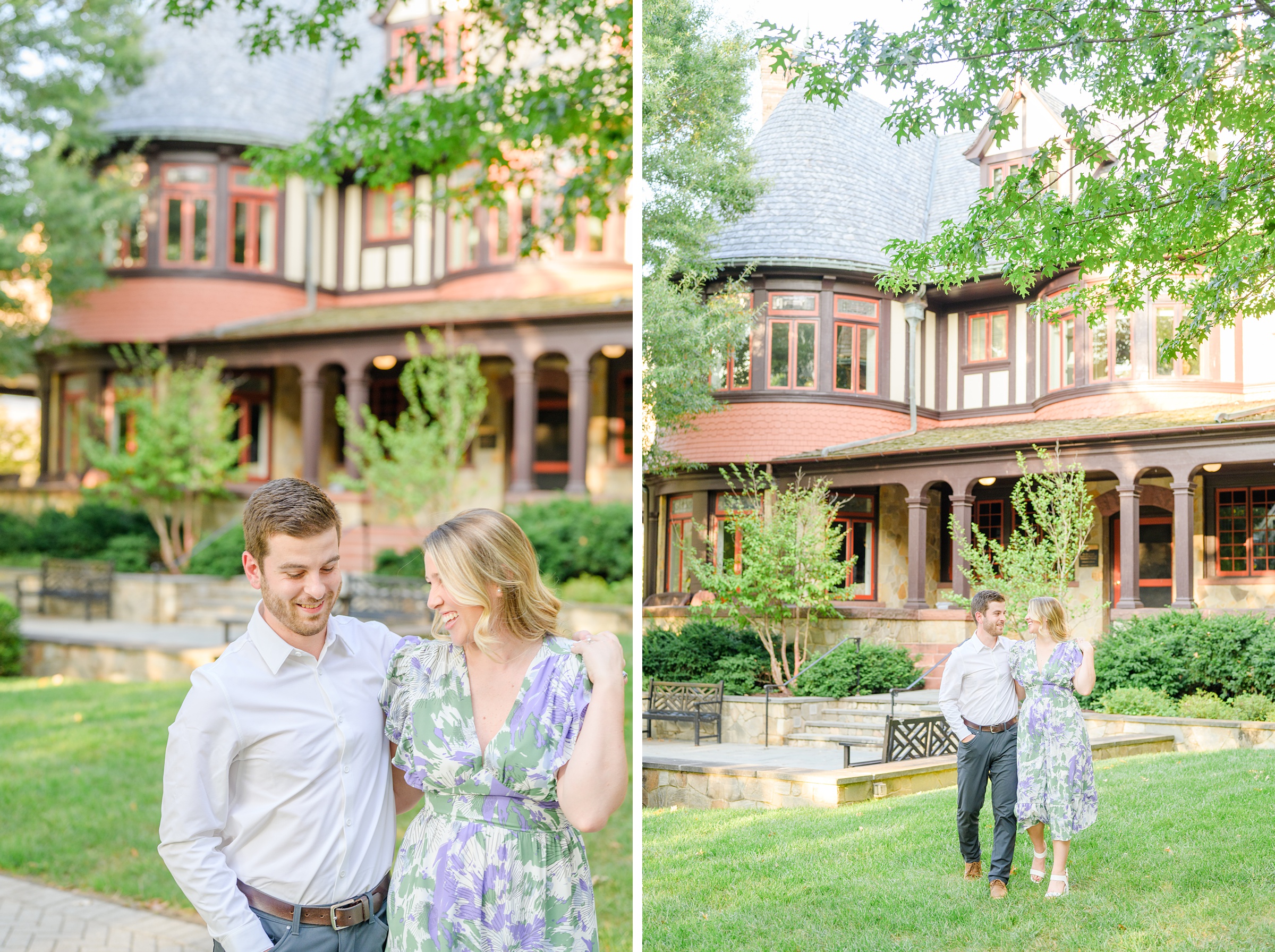 Engaged couple at the Loyola University Maryland campus for their summer engagement session in Baltimore, MD photographed by Baltimore Wedding Photographer Cait Kramer Photography